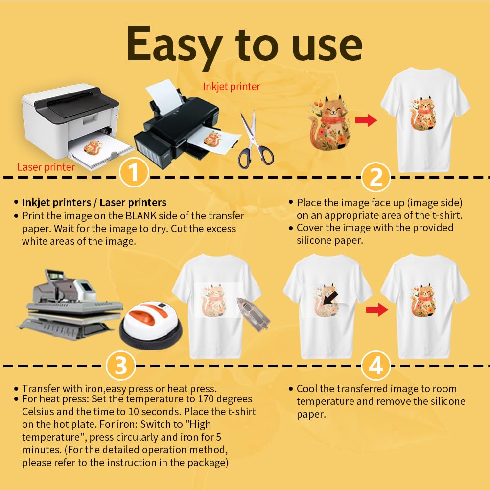 TransOurDream Light T-Shirt Transfer Paper | 100 Sheets A4 Iron On HTV