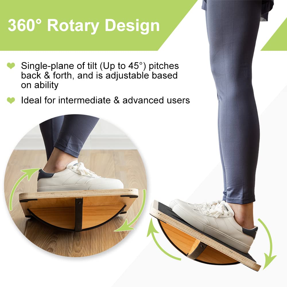 StrongTek Wooden Balance Board – 360° Rotation Core Stability Trainer
