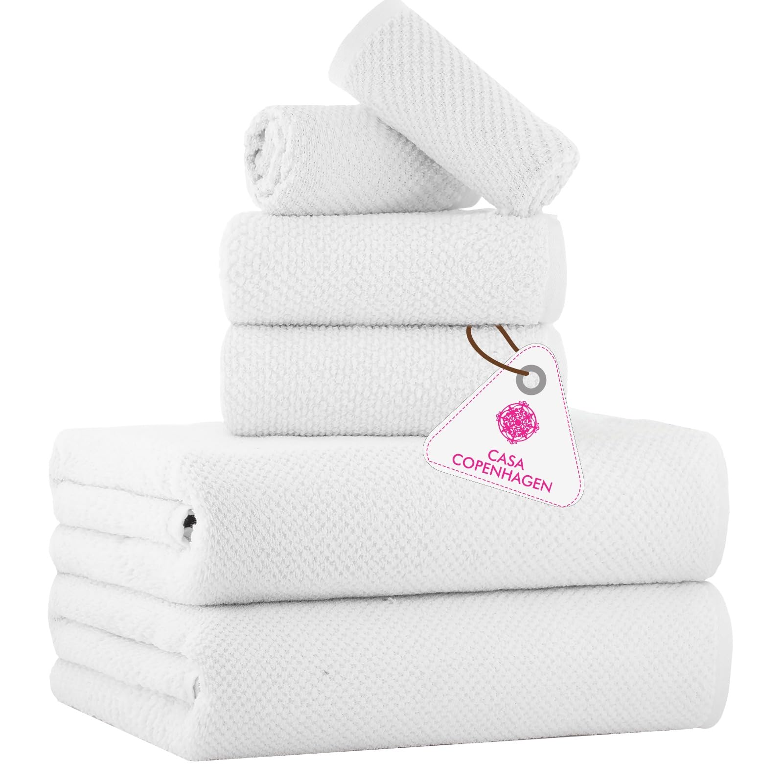 CASA COPENHAGEN 6-Piece Cotton Towel Set - White Popcorn Texture 550 GSM