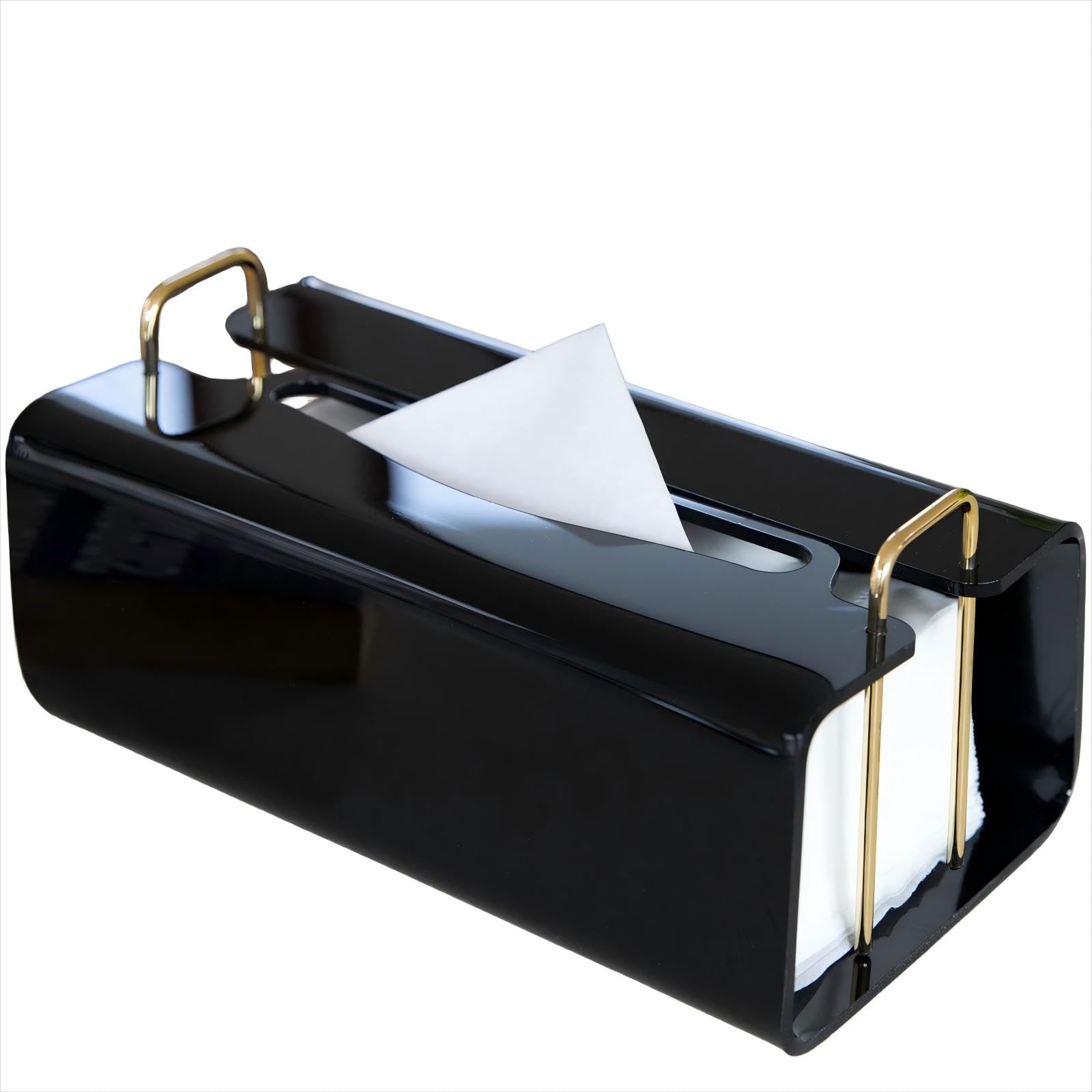 Acrylic Tissue Box Holder – Modern Glossy Black & Gold Decor