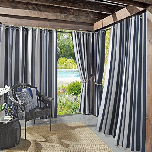 Sun Zero Valencia UV Protectant Outdoor Grommet Curtain Pair, Indigo, 108"