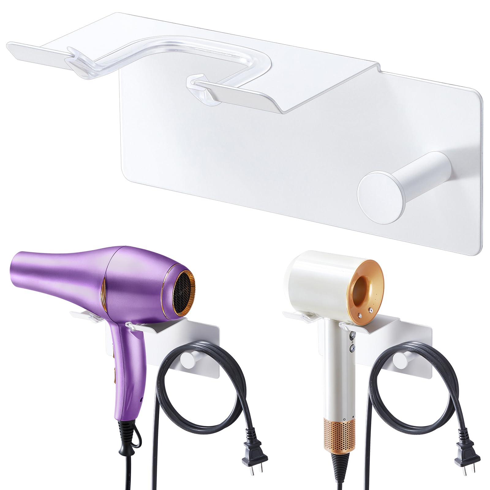 XILIMEN Hair Dryer Holder – Adhesive Metal Wall Mount Organizer, White