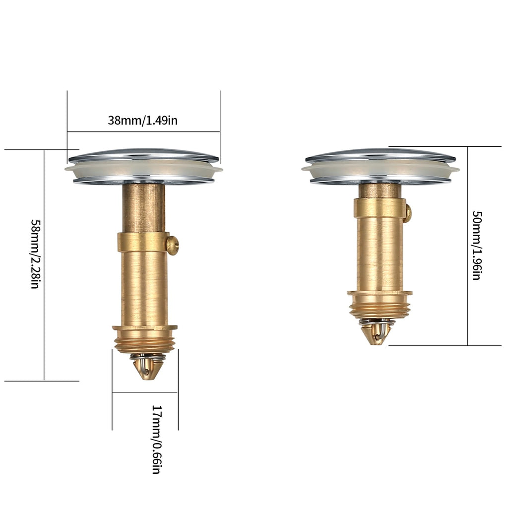 2 PCS 38mm Pop Up Sink Plugs, Bathroom Push Drain Stopper, Brass Chrome - image 2