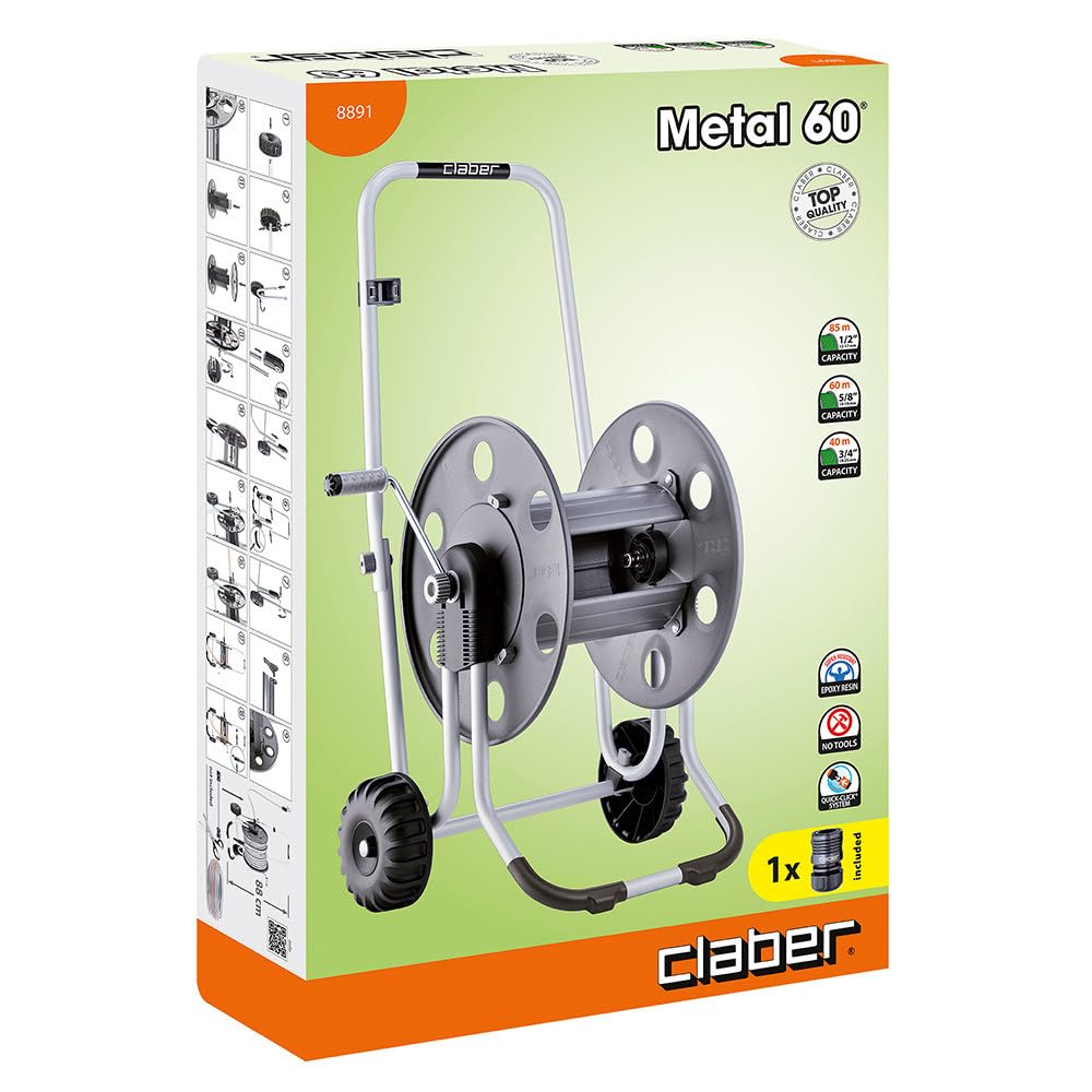 Claber 8891 Metal 60 Garden Hose Trolley – Durable All-Metal Cart