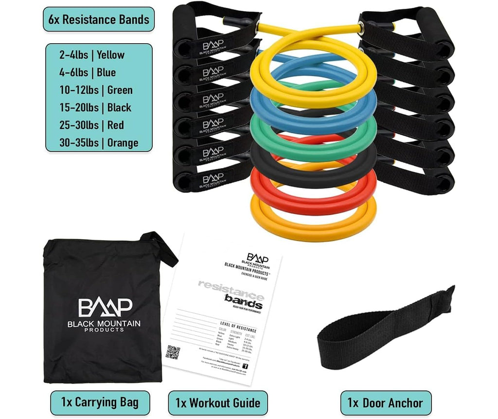 Black Mountain Products Resistance Band Set - 6 Levels with Handles