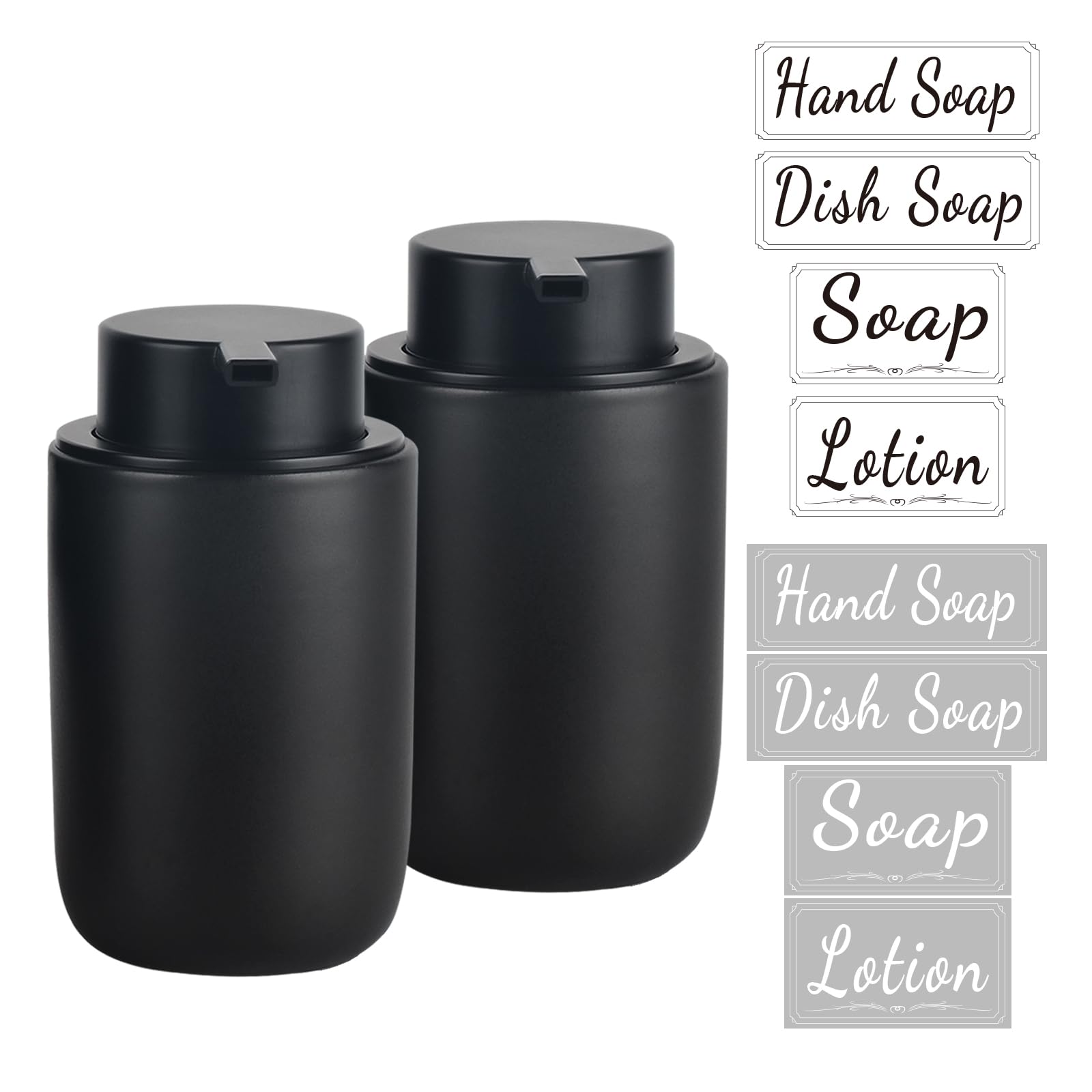 BosilunLife Ceramic Foaming Soap Dispenser Set – 2 Pack Black 12oz
