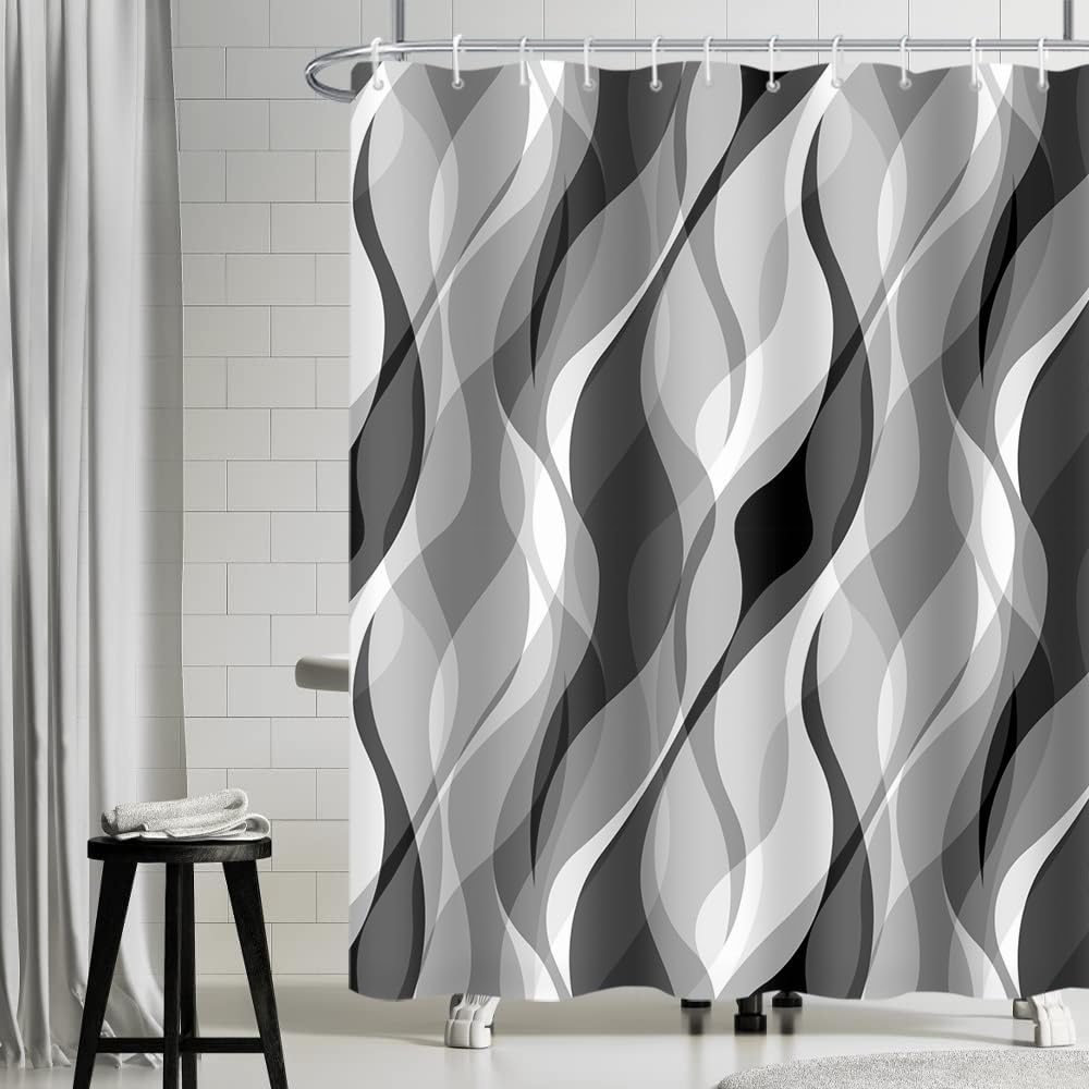 Uiiooazy Grey Geometric Shower Curtain | Waterproof Polyester Fabric