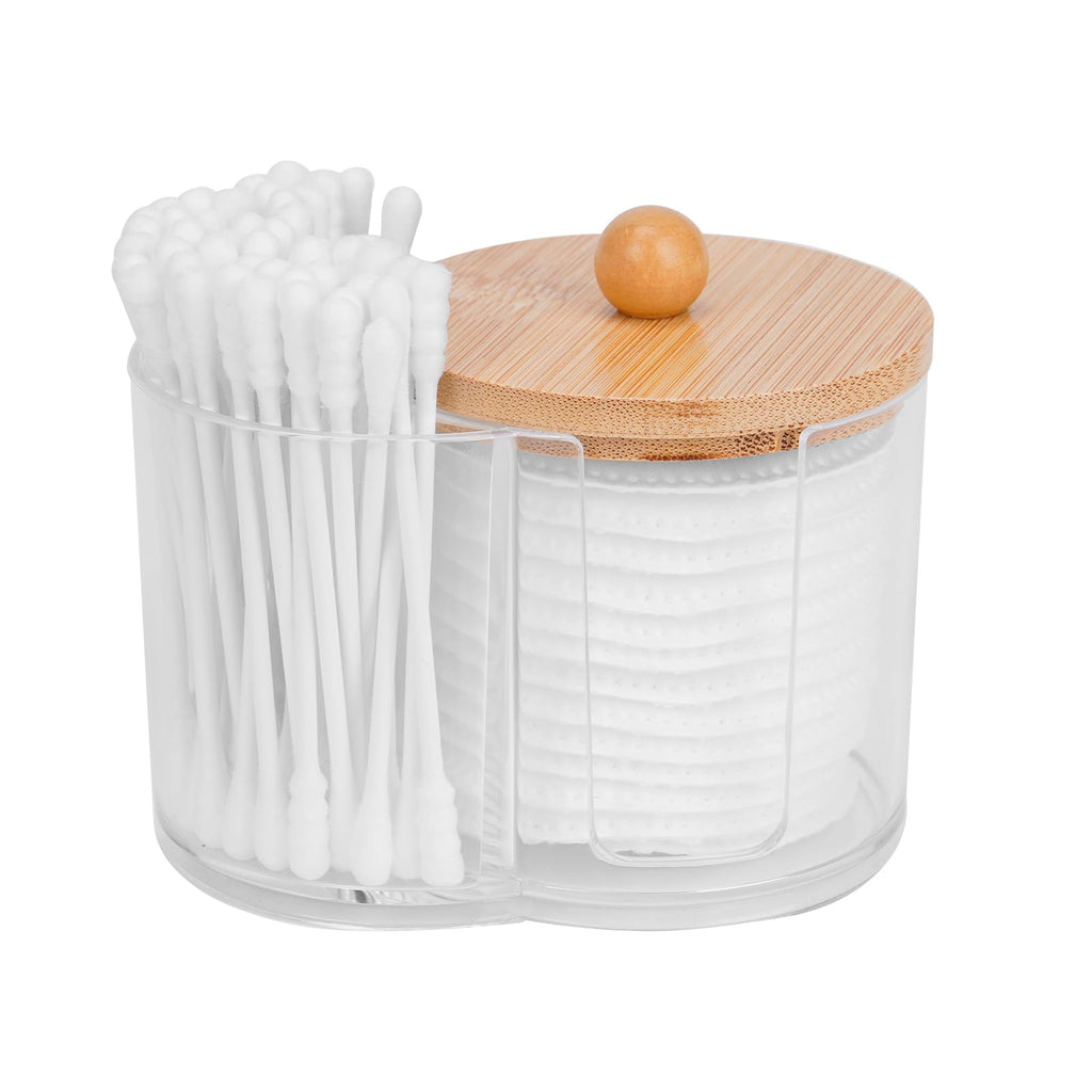 Adorila Compact Cotton Pad and Cotton Bud Holder with Bamboo Lid, Clear - image 1