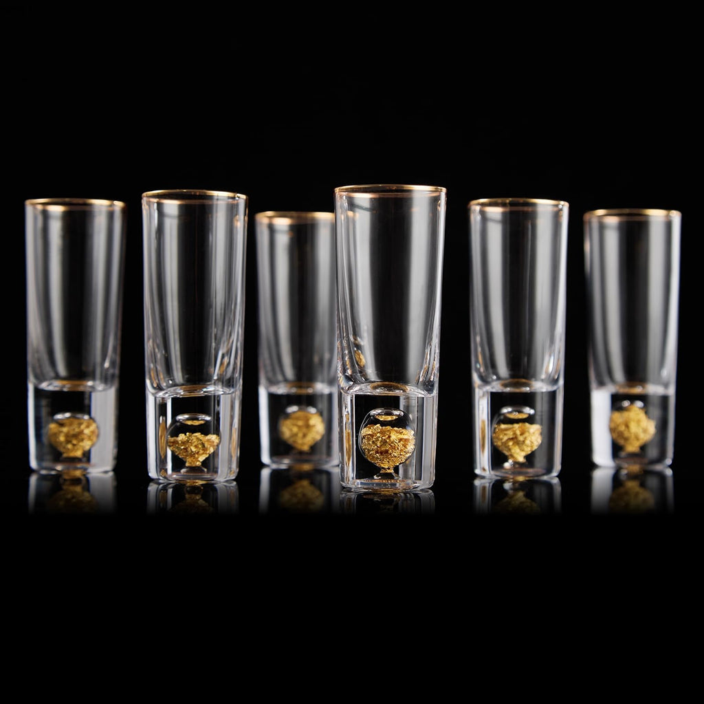 DUJUST Crystal Shot Glasses Set – 60ml Tall Glasses with 24K Gold Leaf