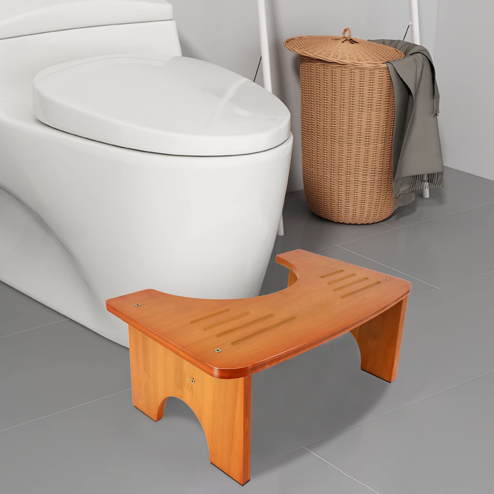 RayLove 7 Inch Bamboo Toilet Stool – Non-Slip Bathroom Poop Stool, Brown
