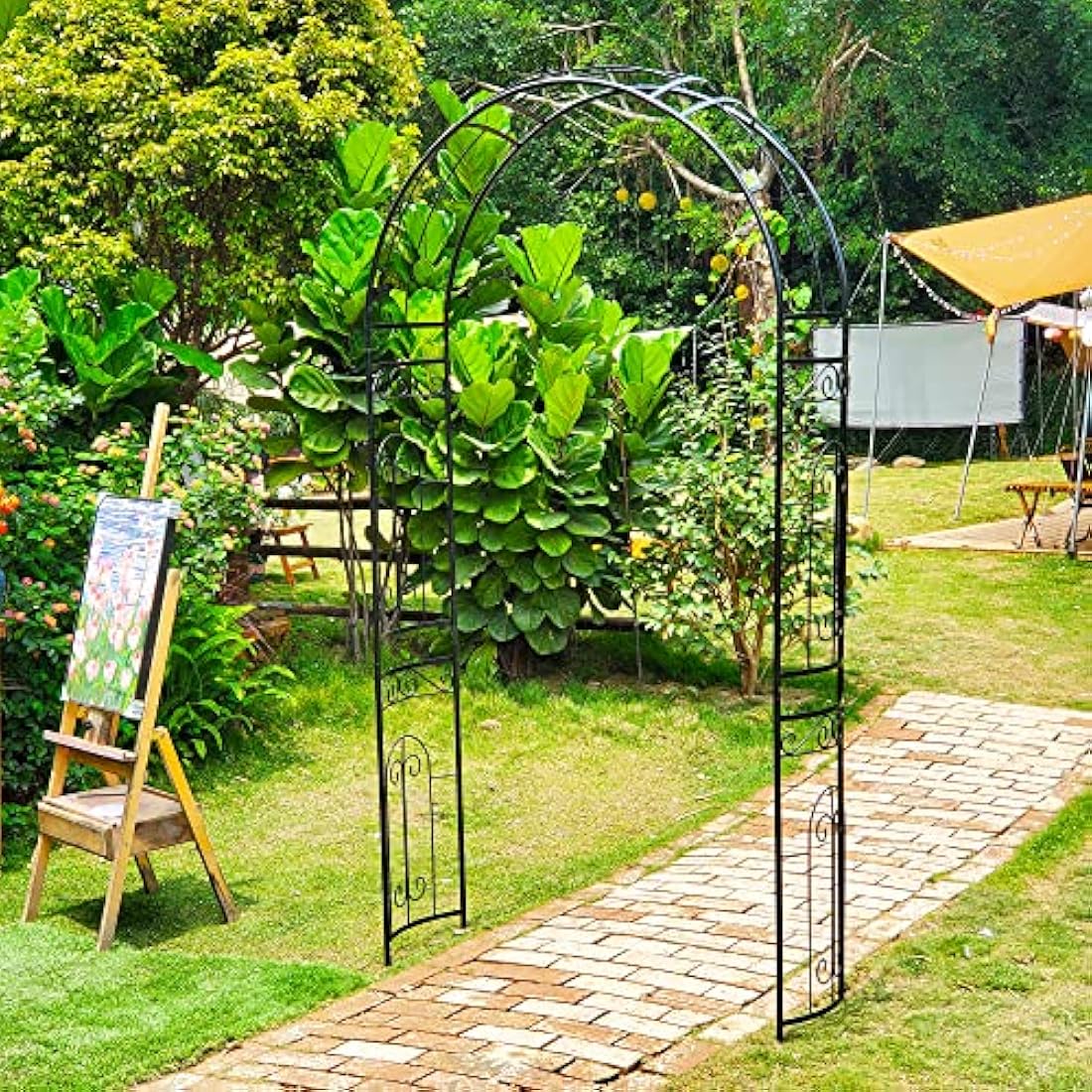 SCENDOR Wrought Iron Garden Arch – 87" Heavy Duty Trellis for Climbing Plants