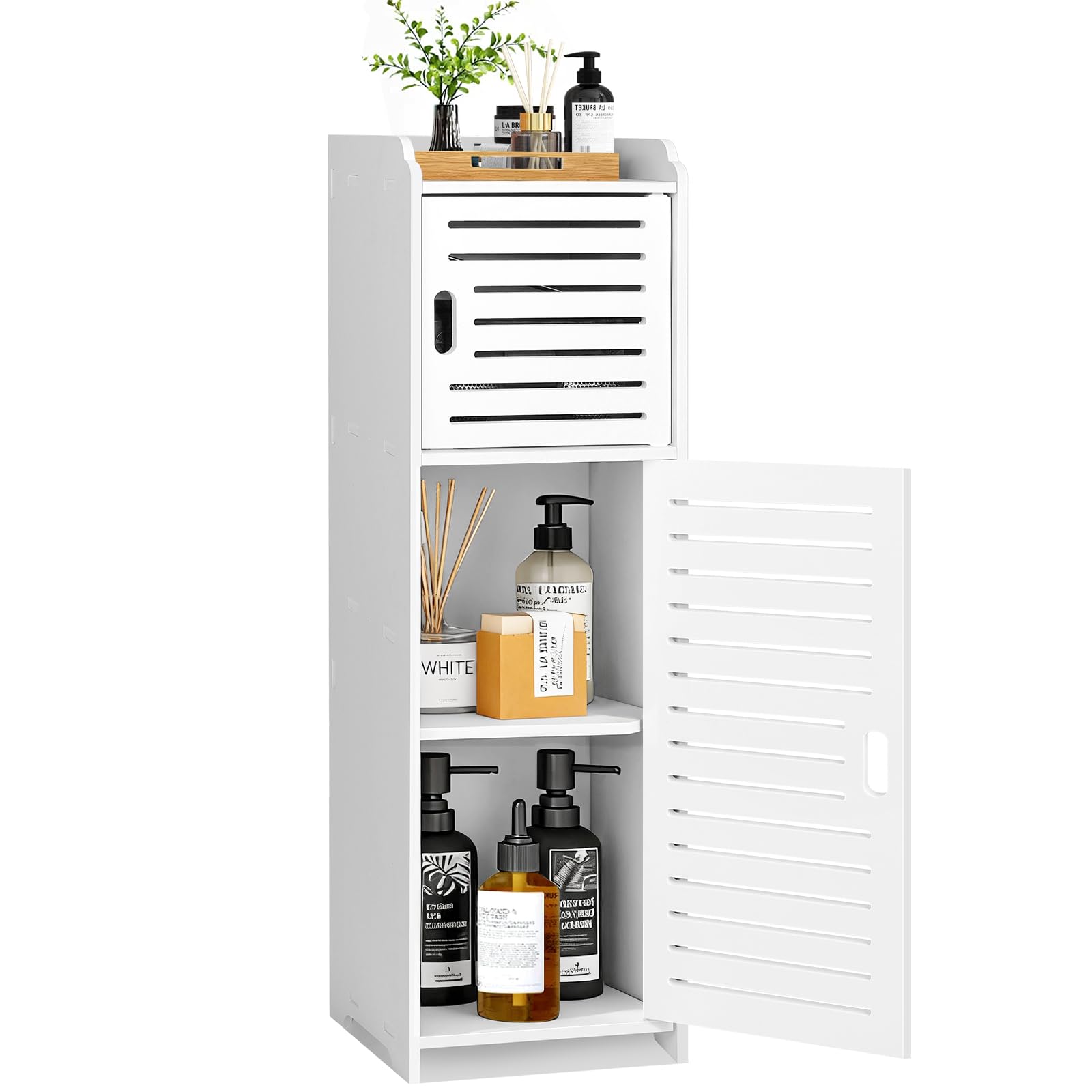 Esaledirect Bathroom Storage Cabinet – Freestanding Wood Floor Unit, White