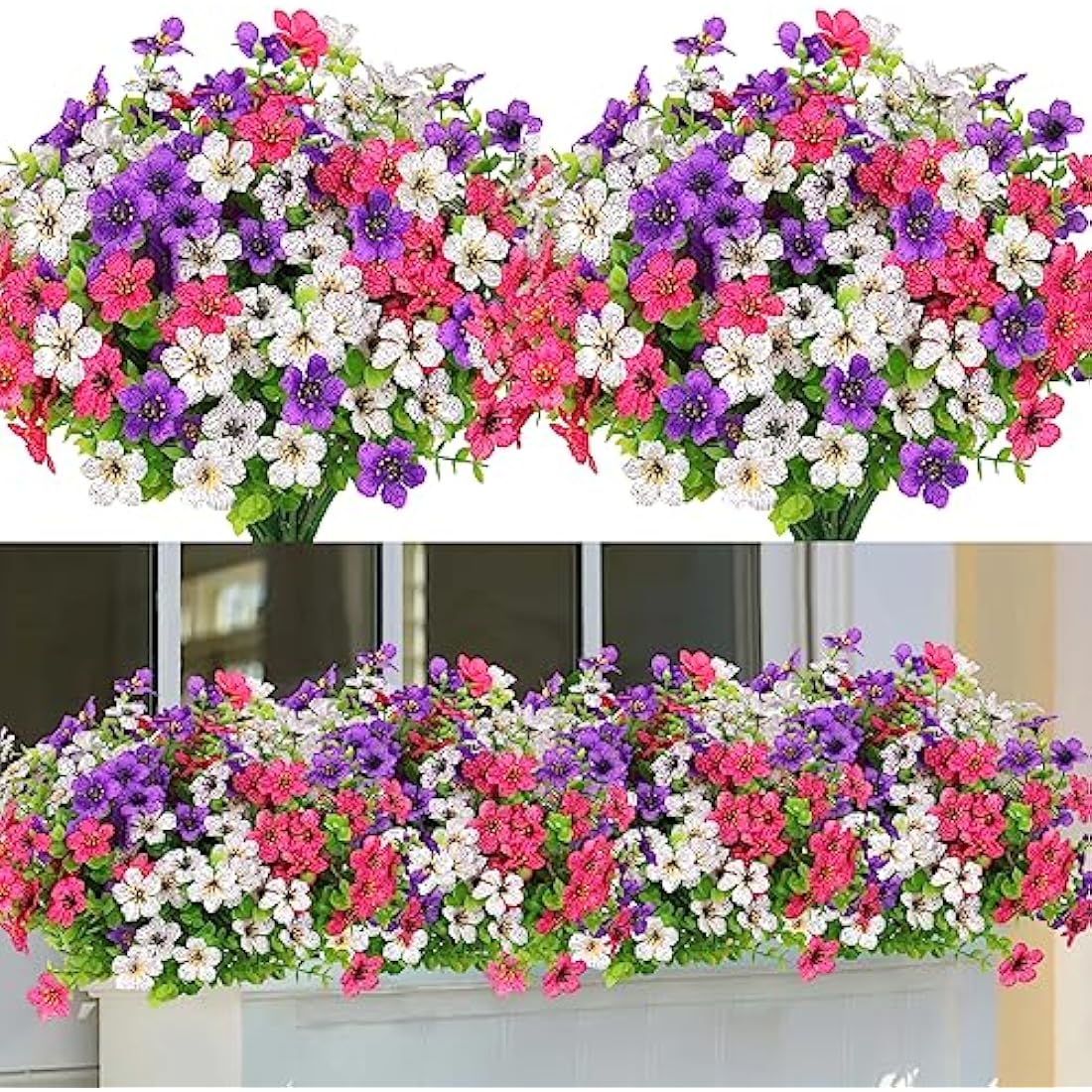 LOMOHOO 9 Bundles Artificial Flowers - UV Resistant Faux Outdoor Plants