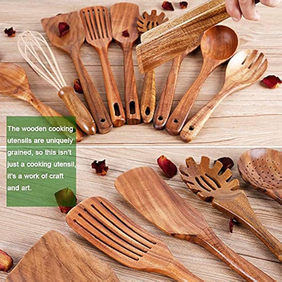 Teak Wood Utensils – 10pc Nonstick Heat Resistant Kitchen Set