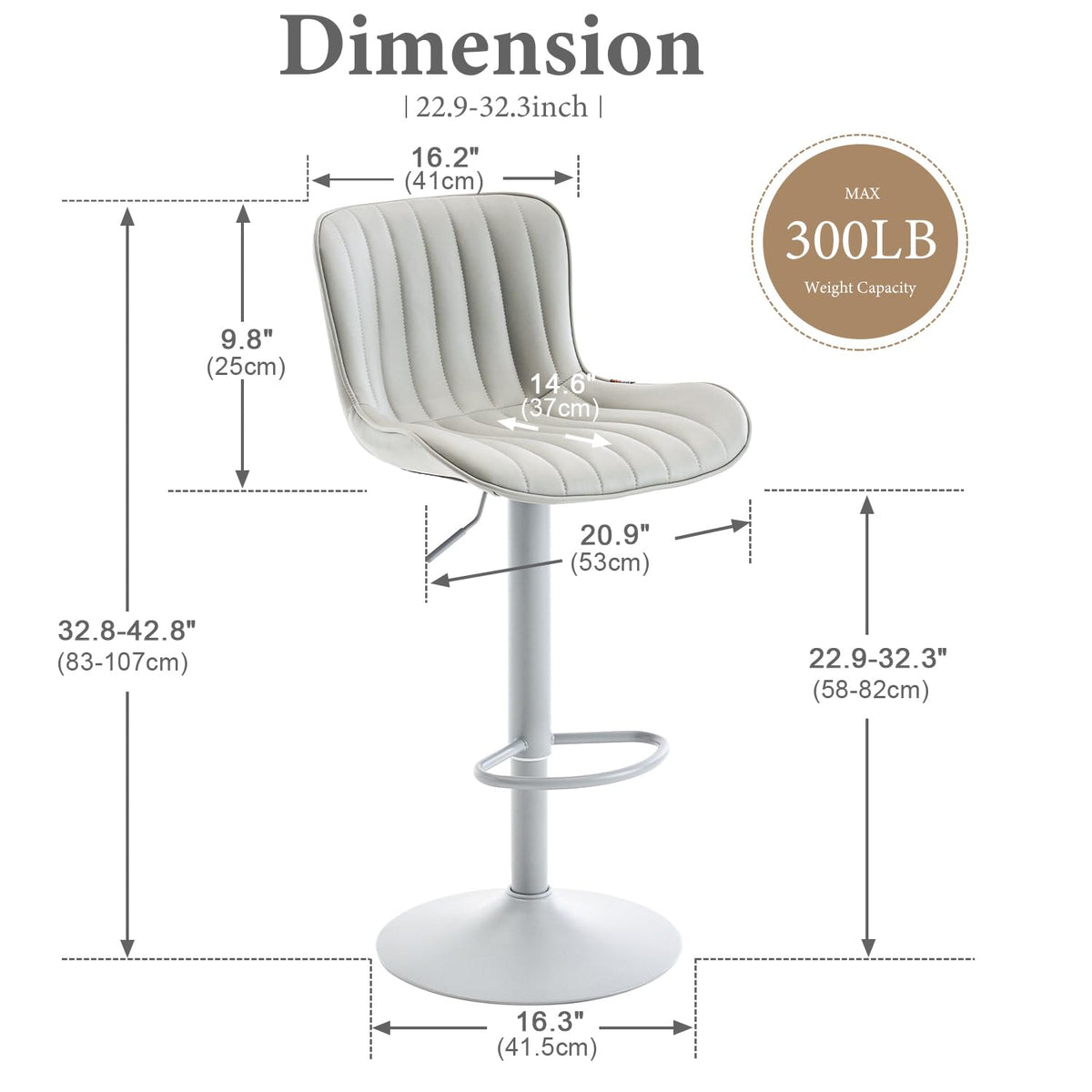 Kidol&Shellder Bar Stools Set of 2 Modern Breakfast Bar Stools, ALL Grey