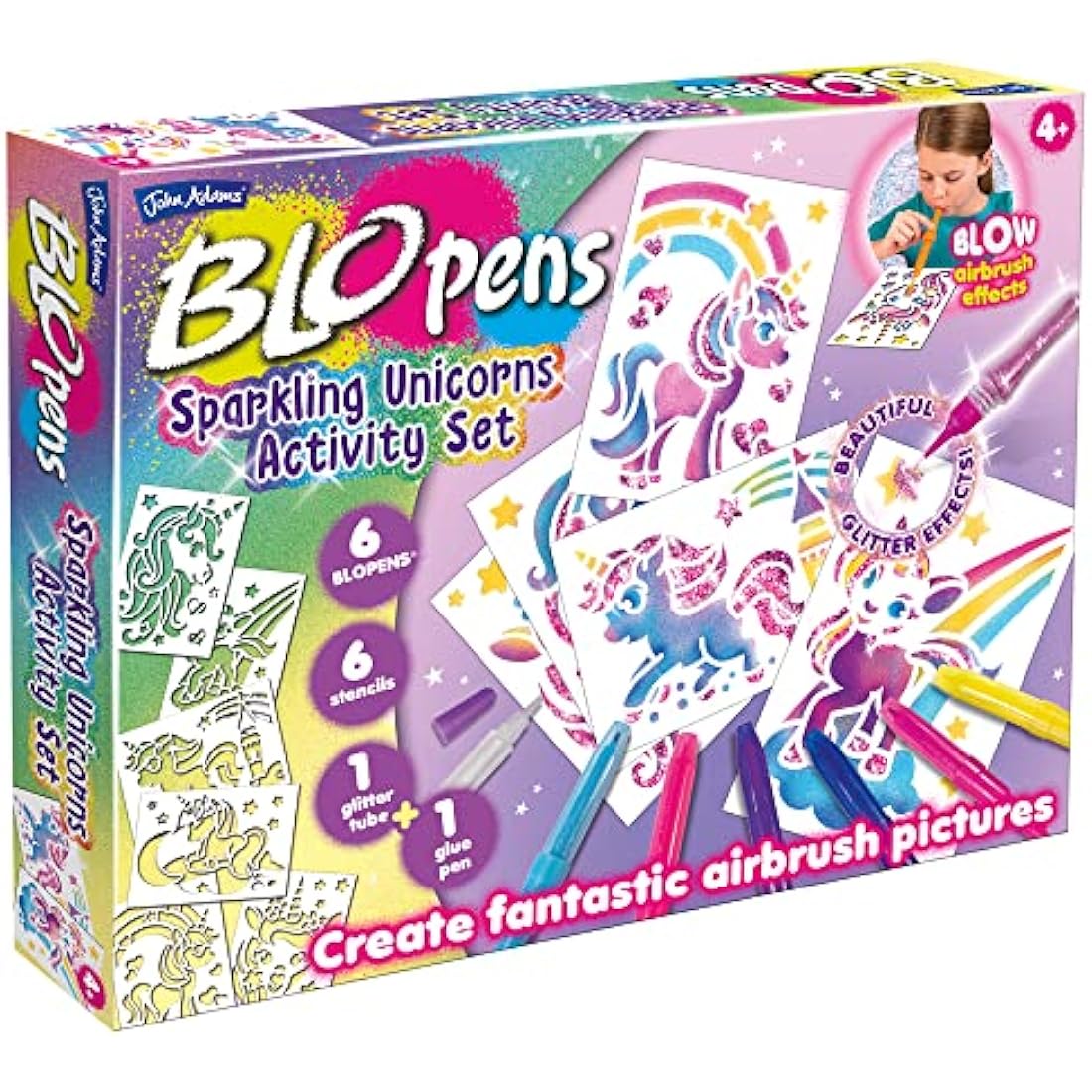 John Adams BLOPENS Sparkling Unicorn Airbrush Art Activity Set - Silver