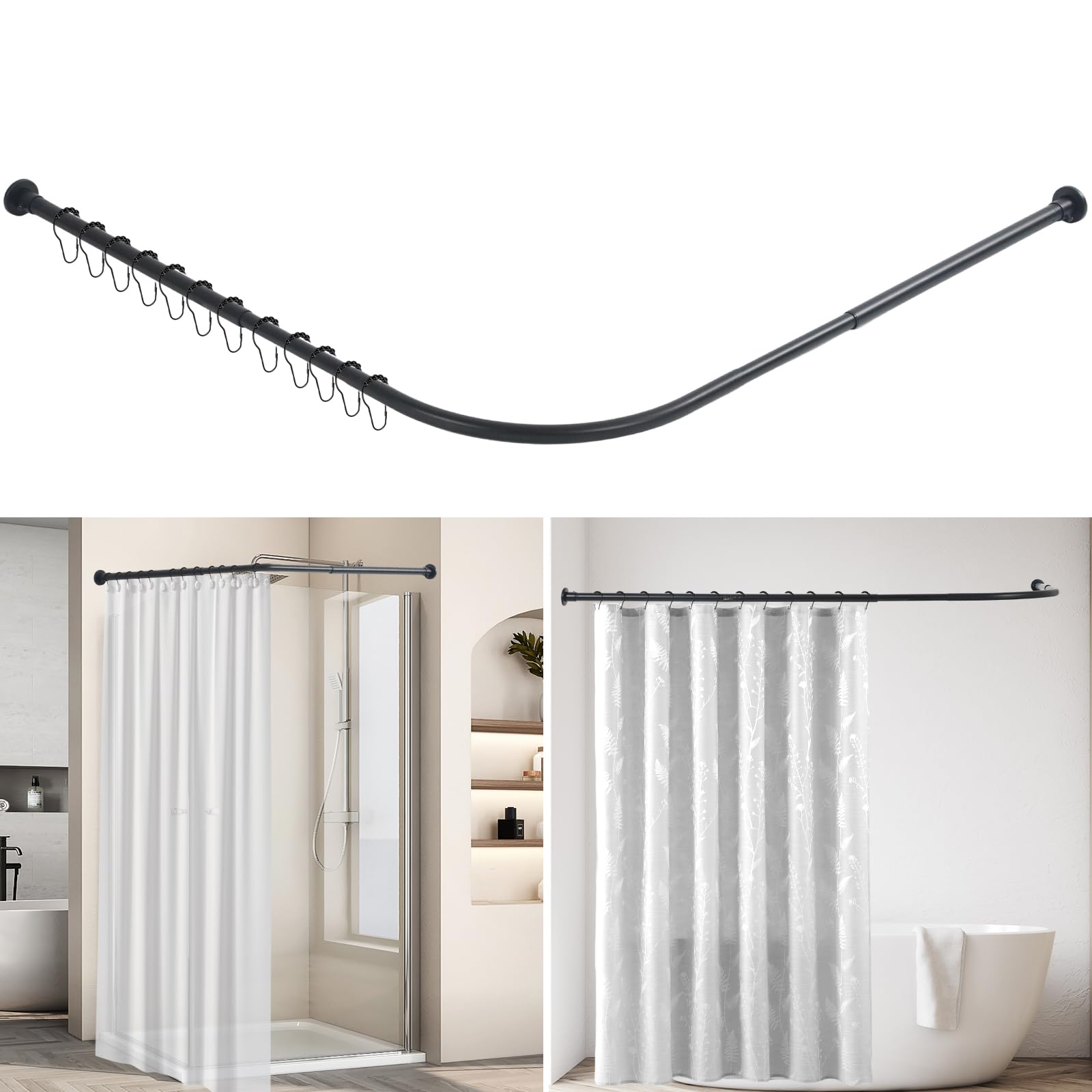 Jolof Store L-Shaped Shower Curtain Rail – 304 Stainless Steel Extendable Pole