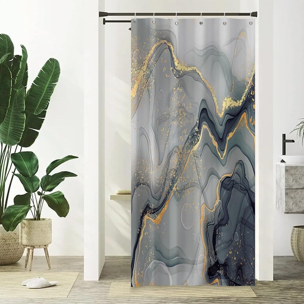 Xiaoterna 90x180cm Marble Shower Curtain Black Grey Gold Dots Waterproof Polyester Bathroom Curtain Luxury Modern Aesthetic Artistic Machine Washable - image 1