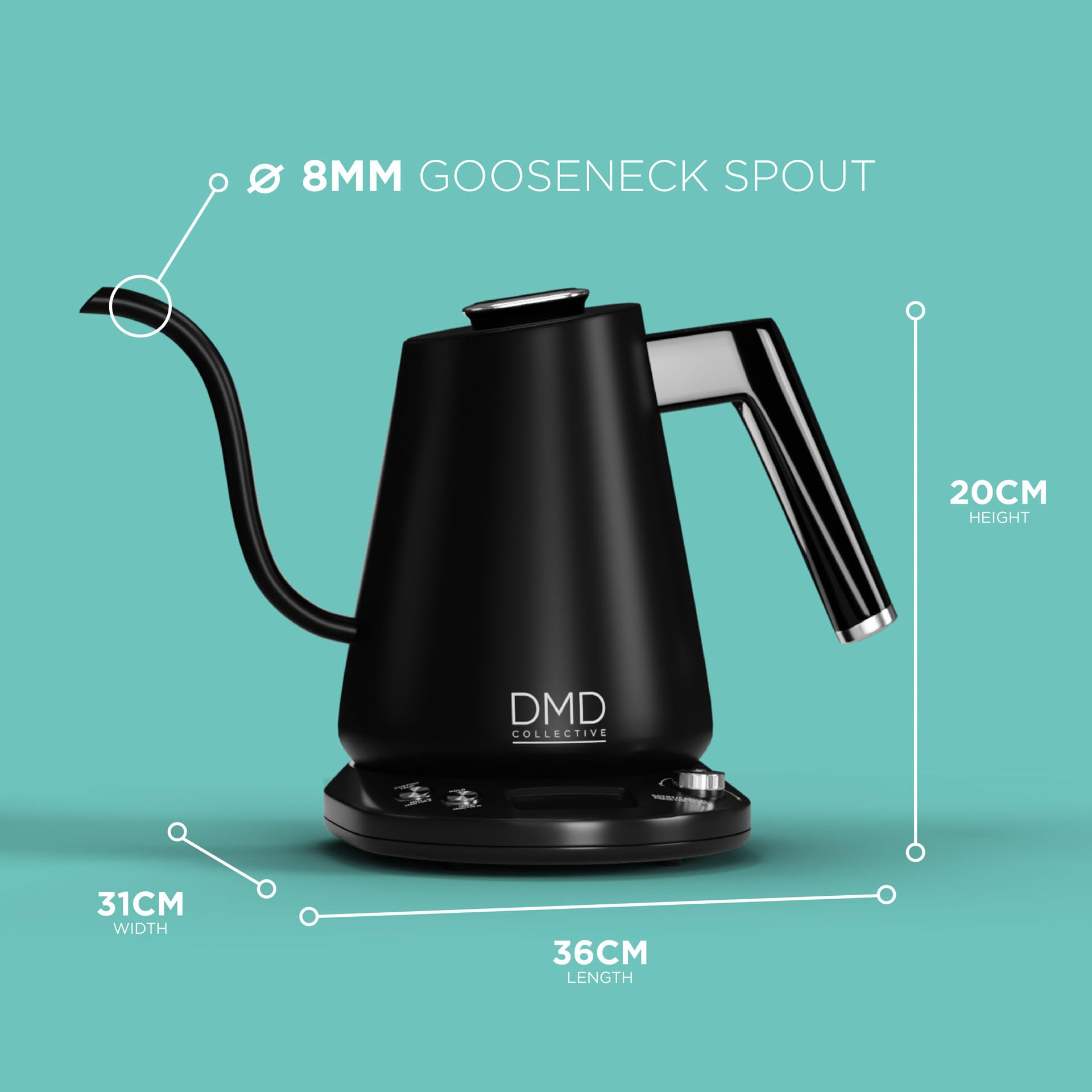 DMD Electric Gooseneck Kettle | 1L Pour-Over Coffee Kettle with Temp Control