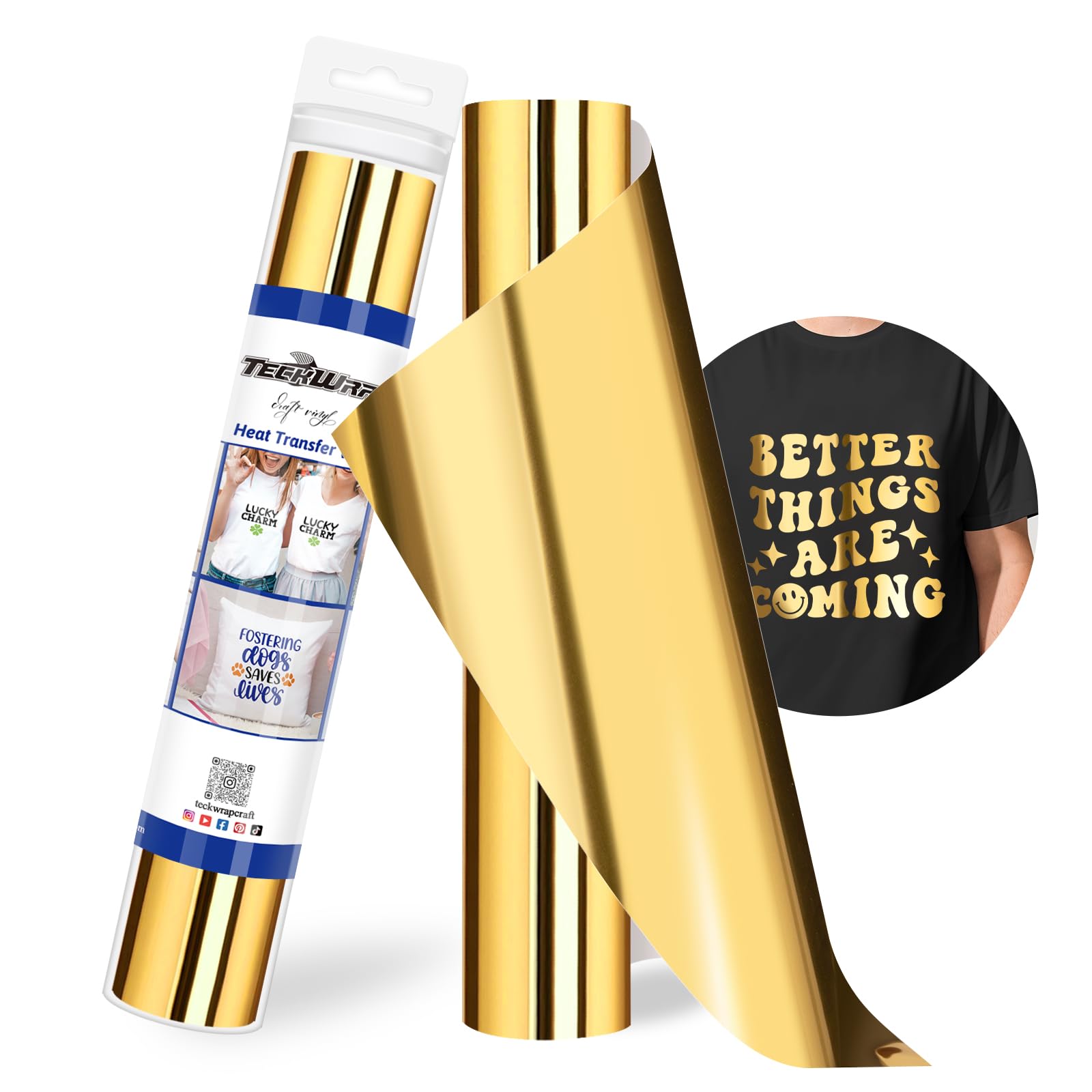 TECKWRAP Metallic Chrome Gold Heat Transfer Vinyl Roll - 12" x 5ft HTV