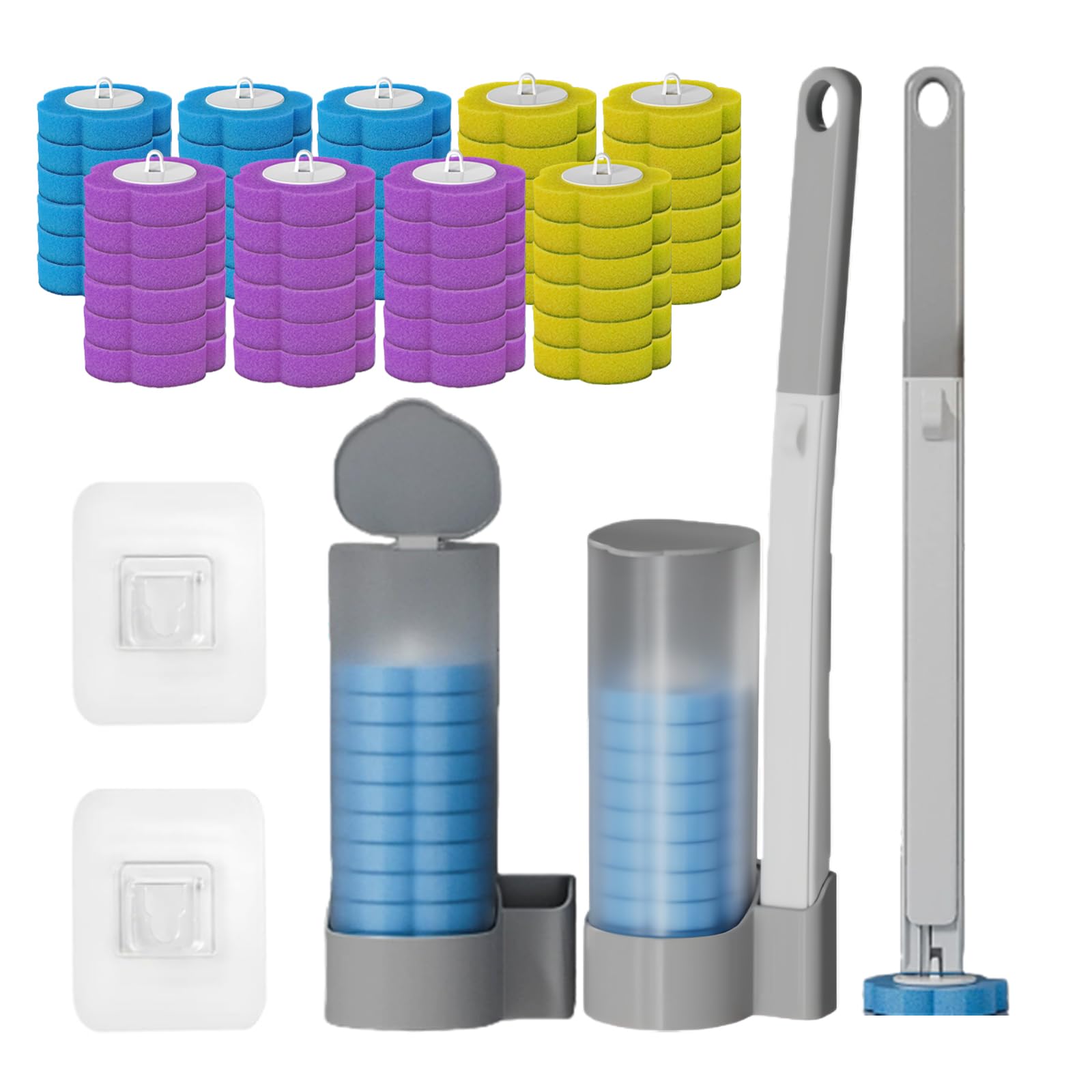 Jolof Store Disposable Toilet Brush 2-Pack with 54 Sponge Refill Heads