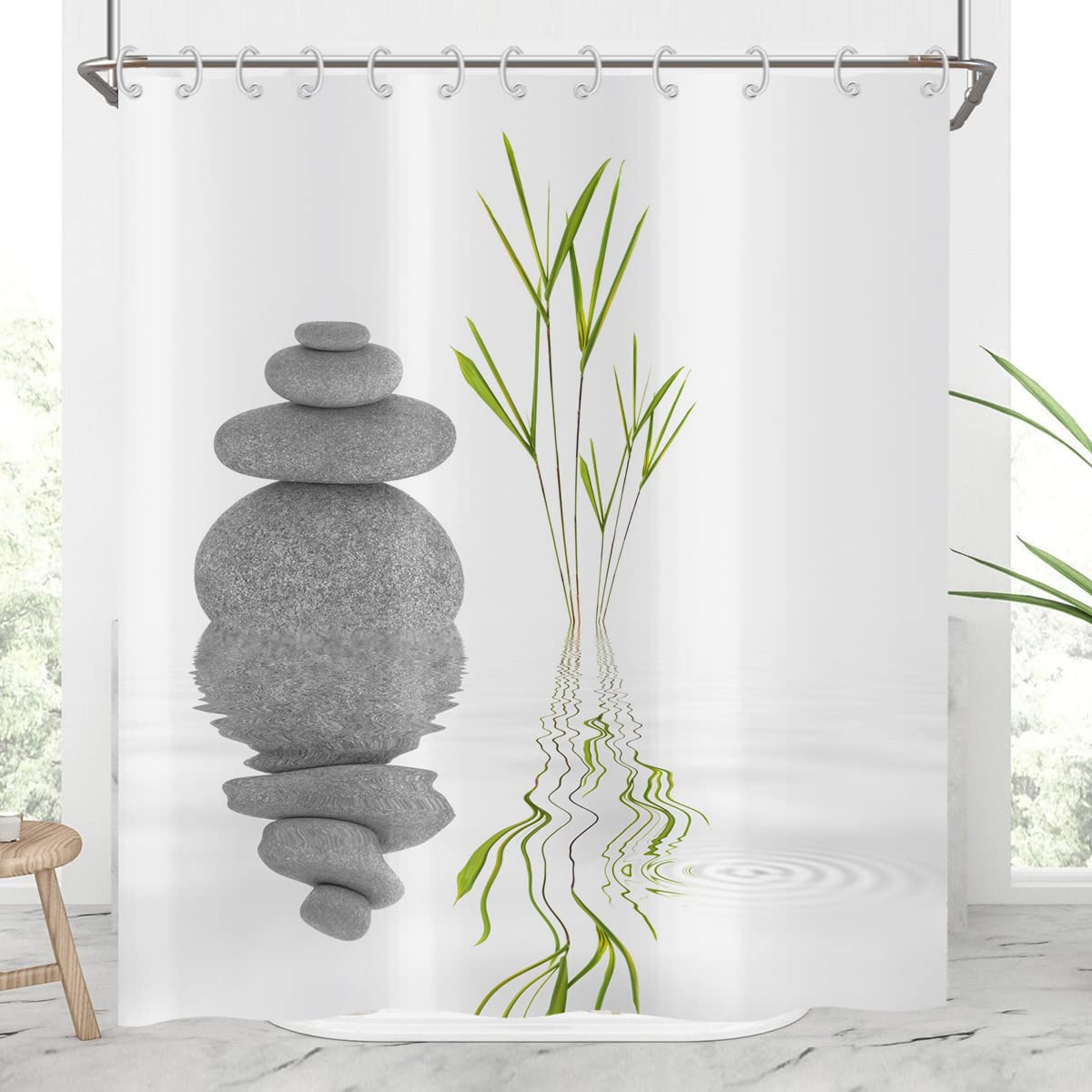 Hnmdmyi Zen Stone Shower Curtain | Japanese Spa Meditation Bath Decor