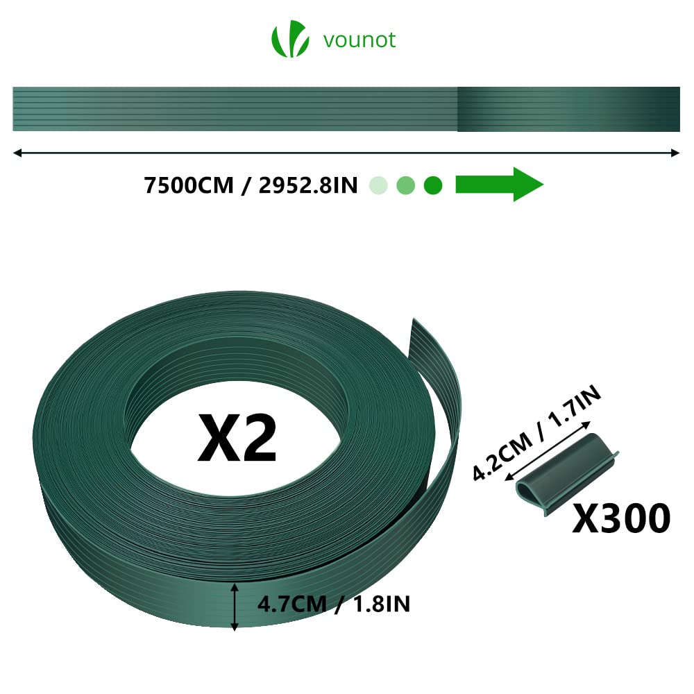VOUNOT PVC Garden Privacy Fence Strips 150m x 4.7cm with 300 Clips - Green