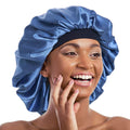 Double Layer Long Satin Bonnet | Hair Wrap for Sleeping - Blue
