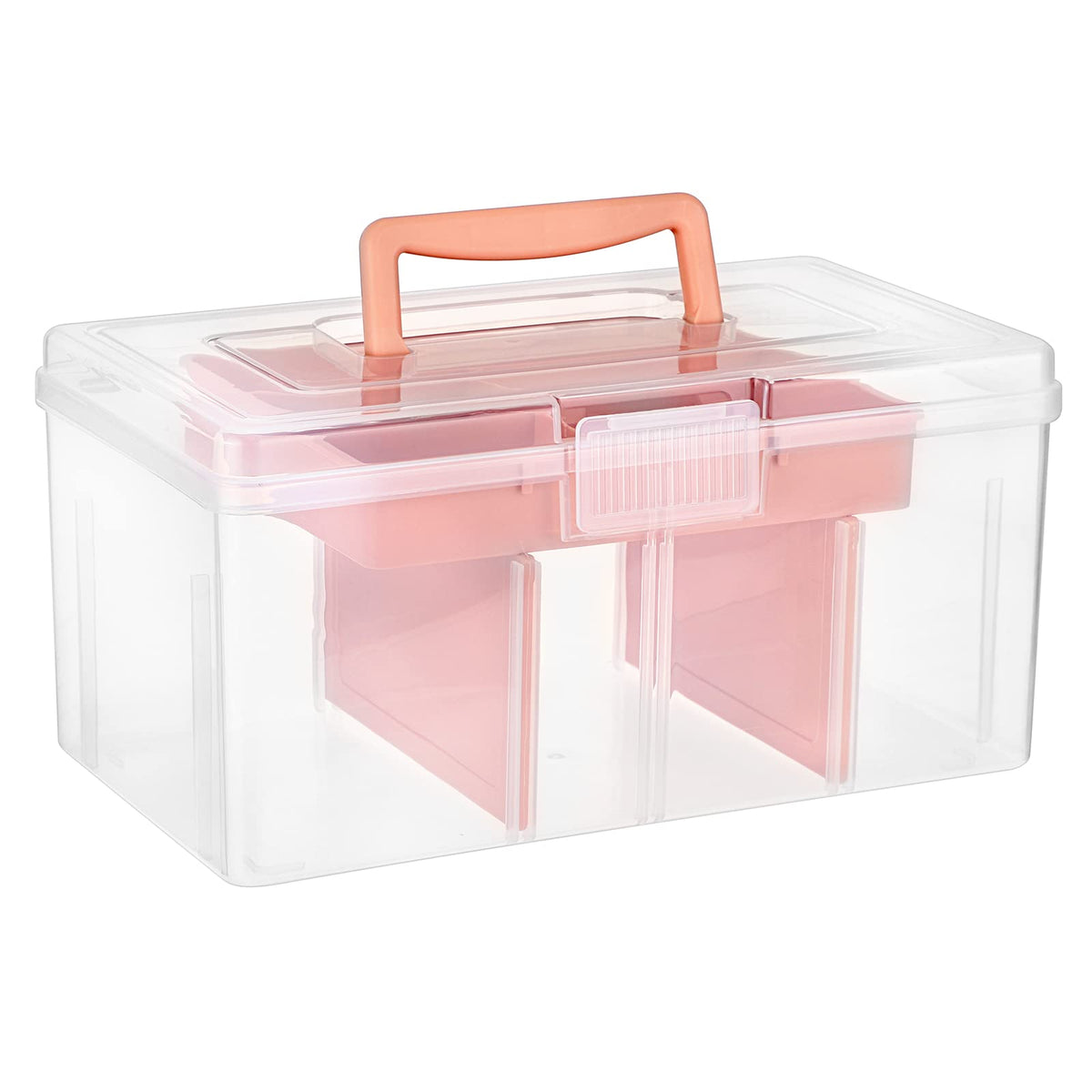 IGNPION Craft Storage Box with 7 Compartments, Plastic Organiser Box, Pink - image 1