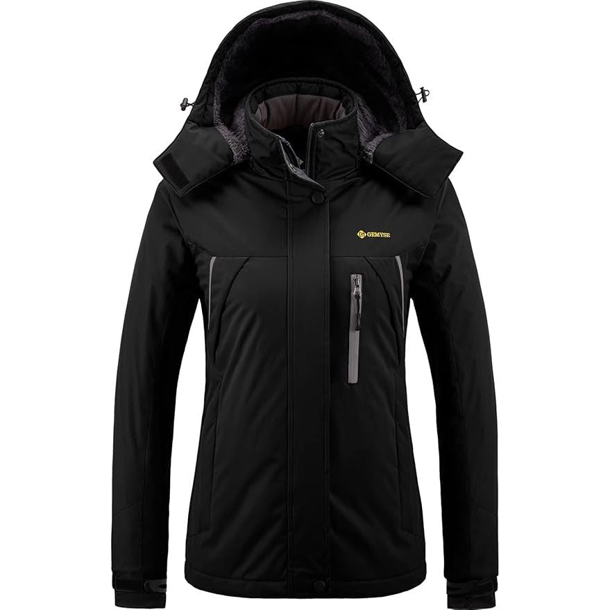 GEMYSE Women's Ski Jacket | Waterproof Winter Fleece Coat - Black, XL