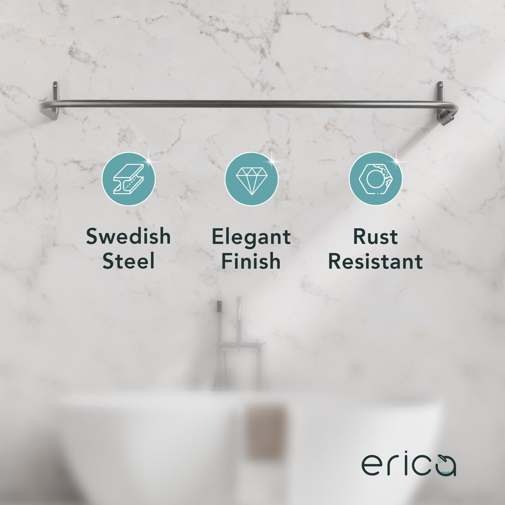 Erica 4-in-1 U-Shape Shower Curtain Pole | Grey Powder Coated Steel