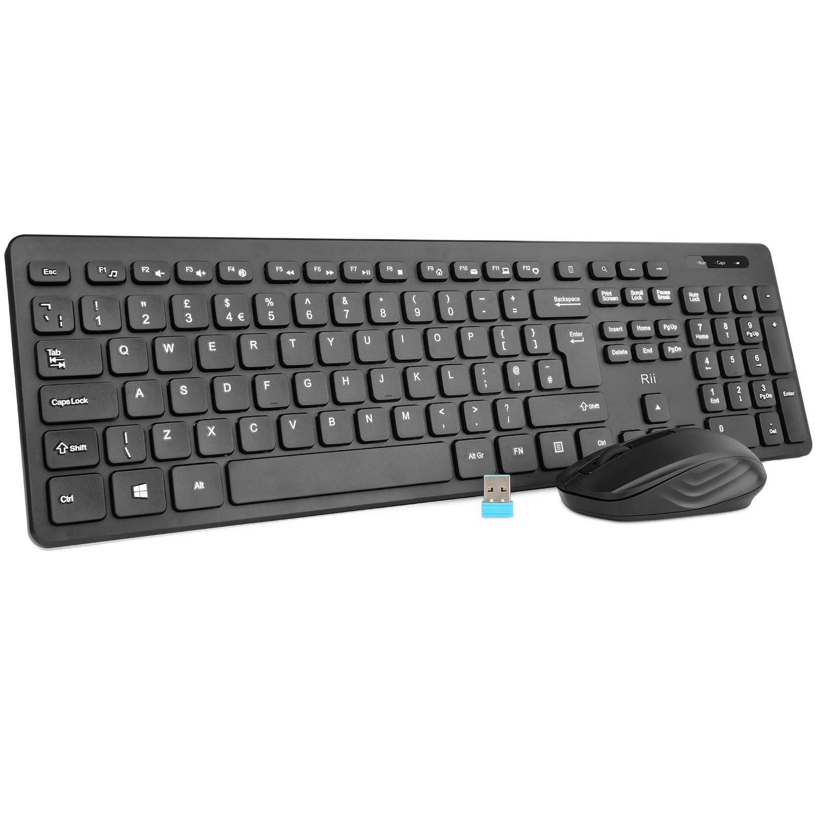 Rii RK200 Wireless Keyboard and Mouse Set | Full Size UK Layout - White