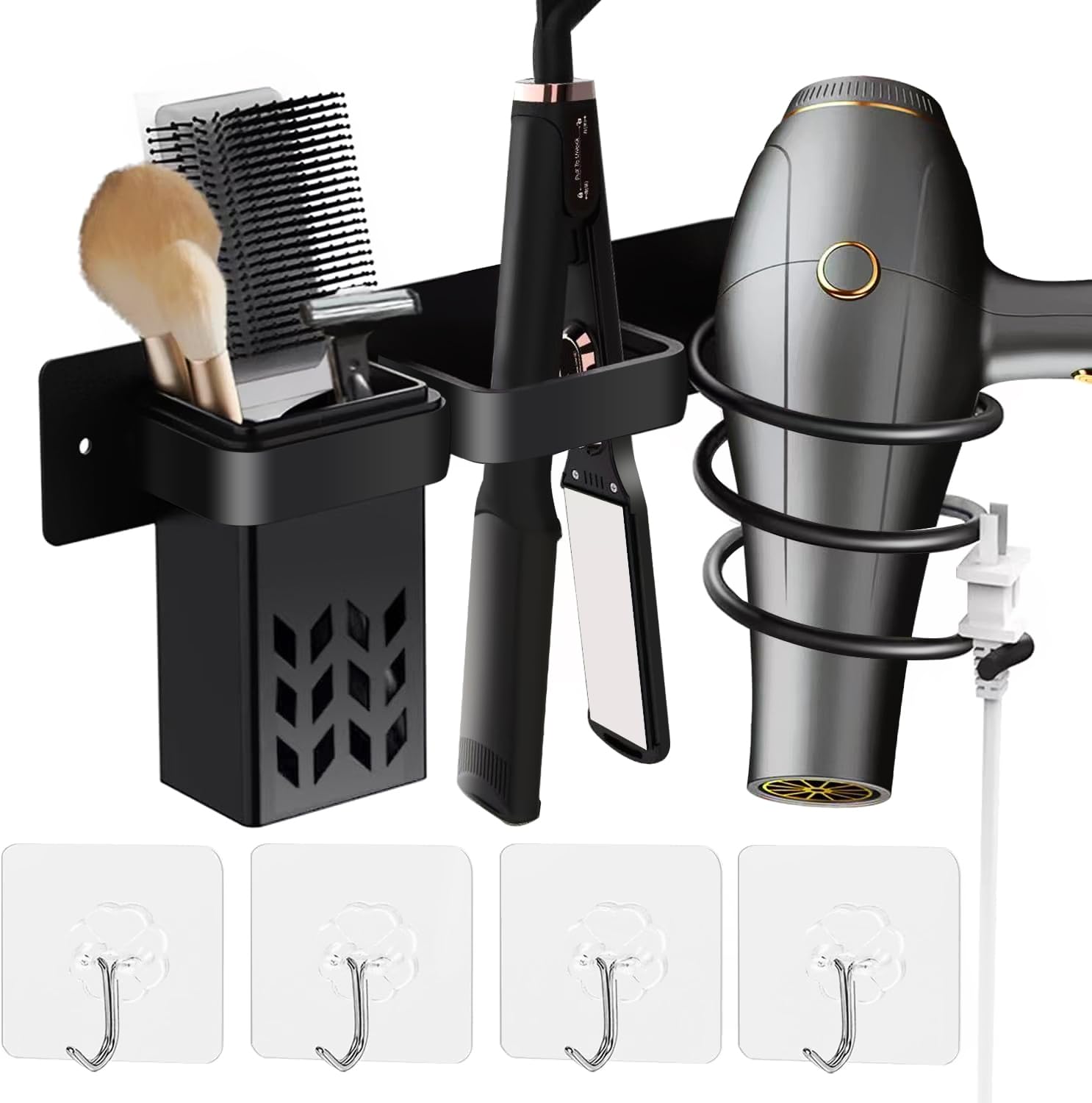 CHAMSUREUK Hair Dryer & Straightener Holder | Wall Mounted Aluminum Organizer