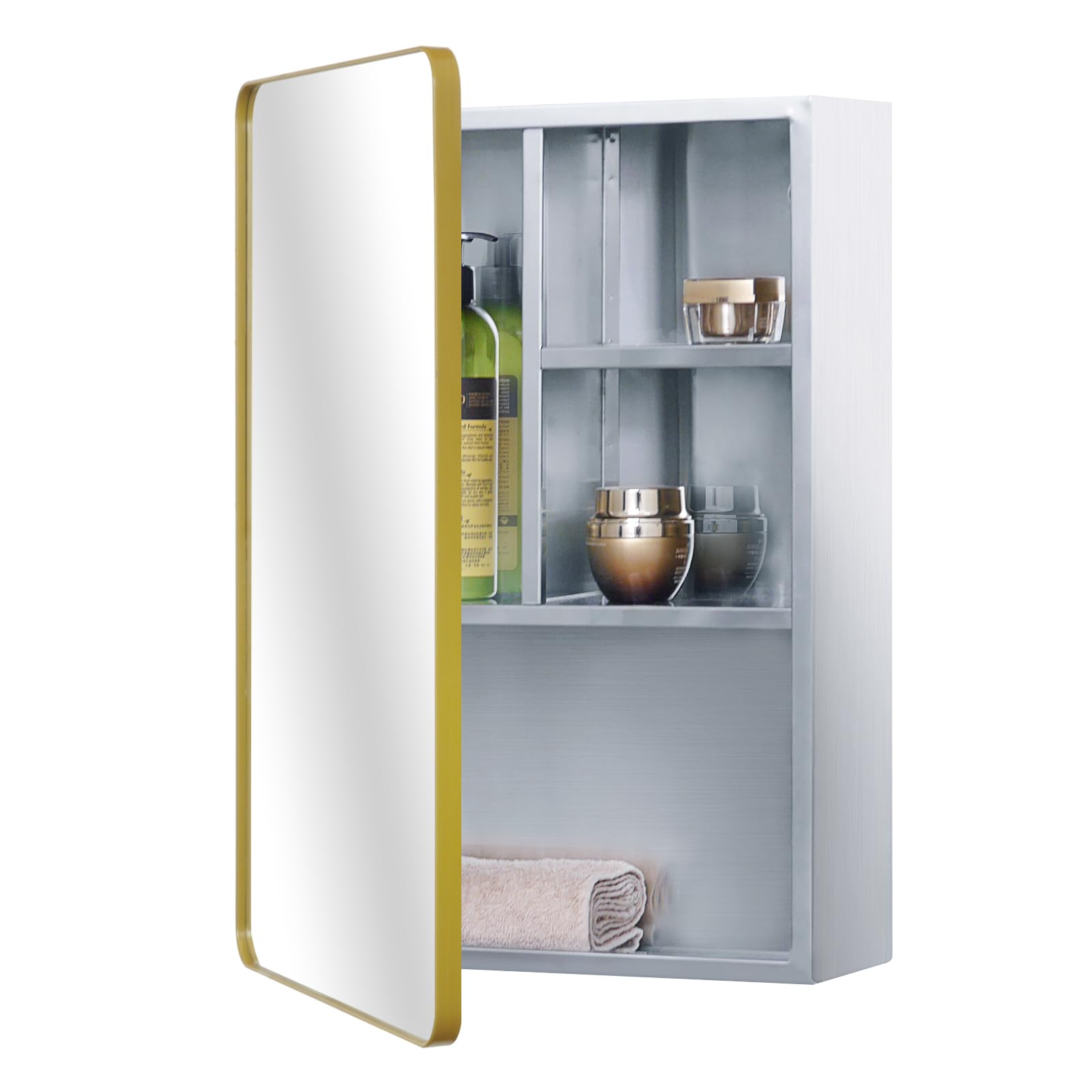 Fundin Stainless Steel Bathroom Mirror Cabinet | Gold Frame, 15x21"