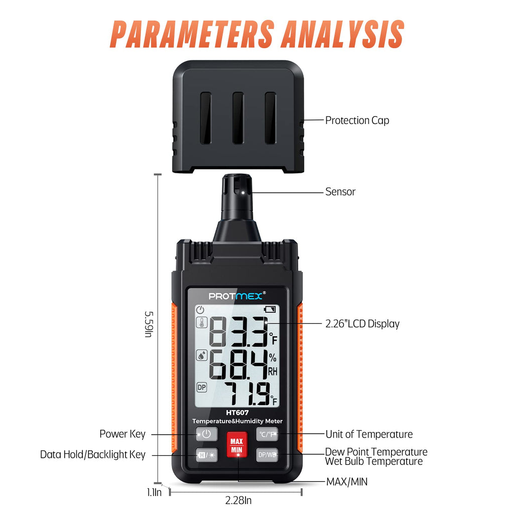 Protmex HT607 Digital Hygrometer - High Precision Temp & Humidity Meter