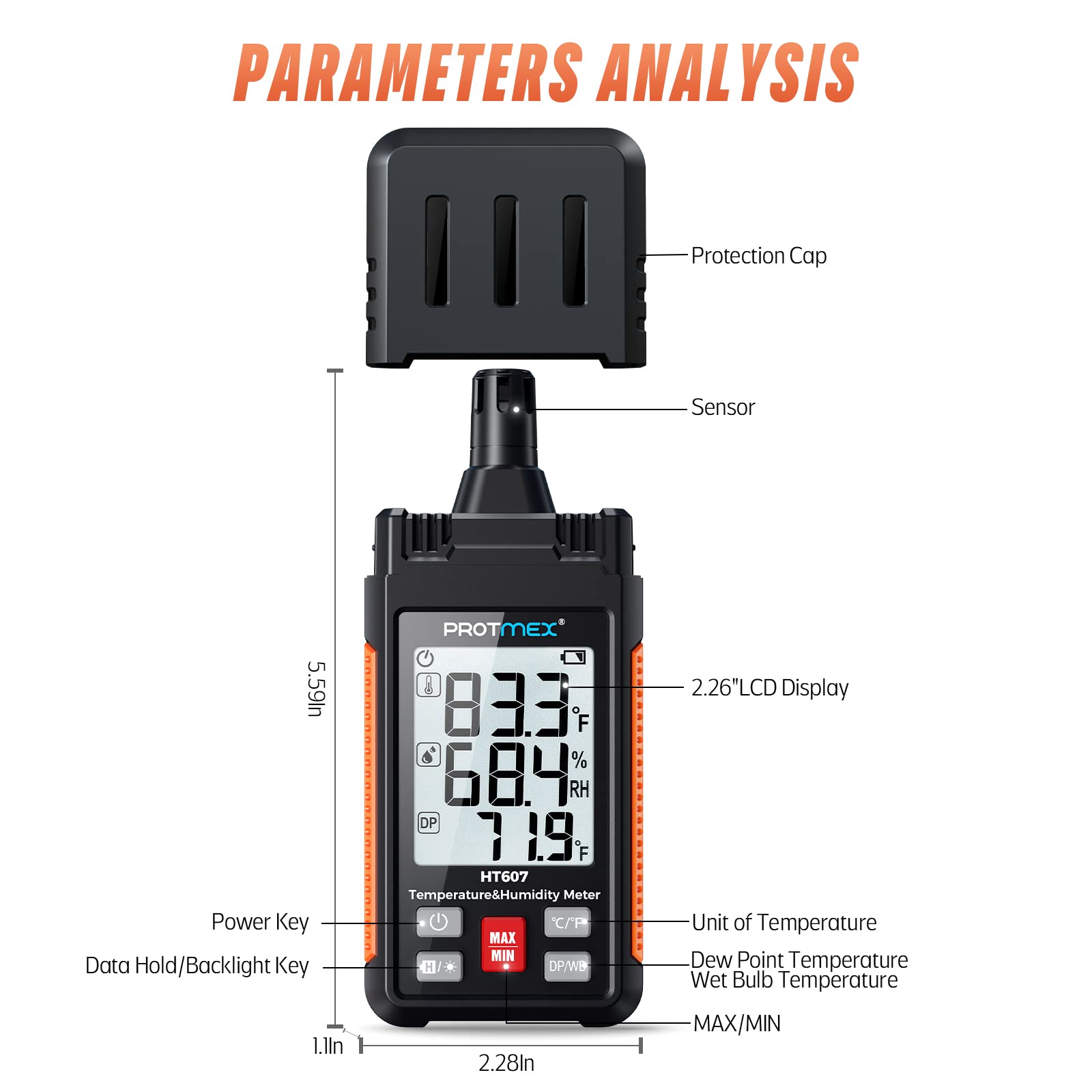 Protmex HT607 Digital Hygrometer - High Precision Temp & Humidity Meter