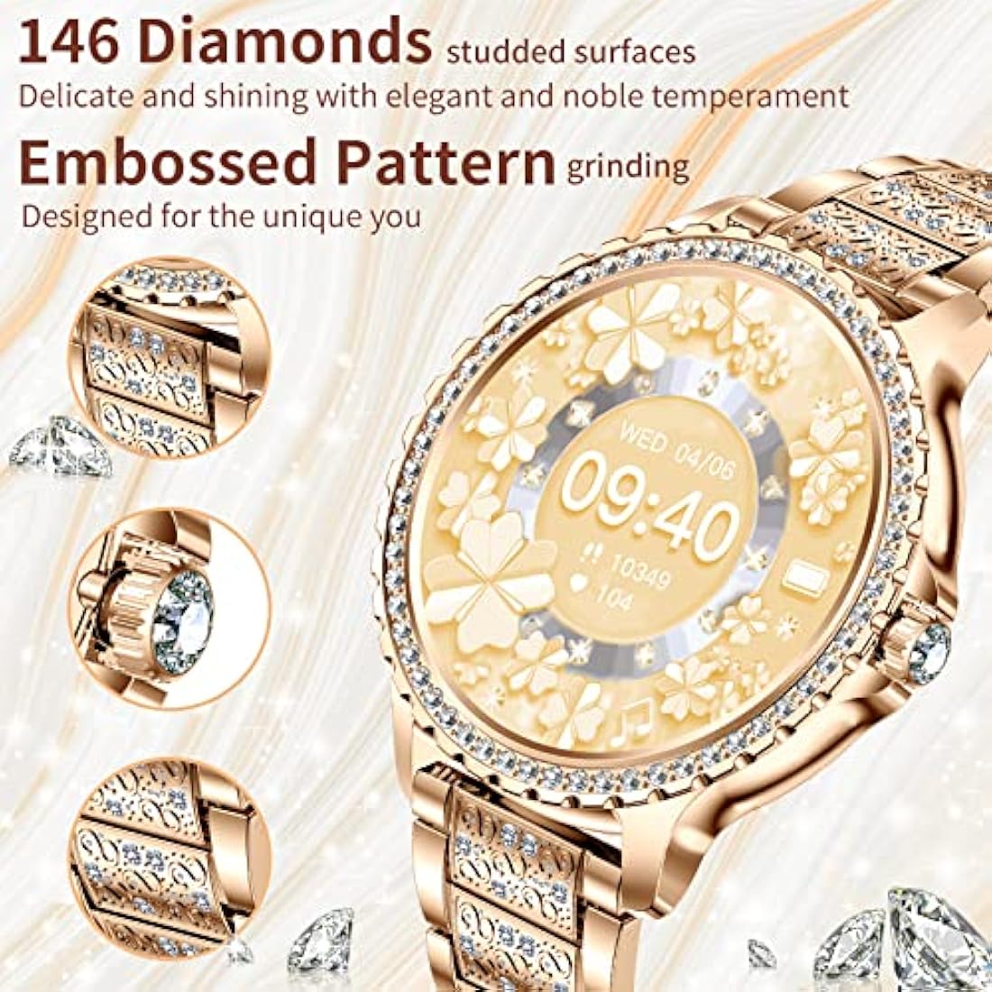 Jolof Store Women's Diamond Smart Watch - Bluetooth Call & Health Tracker