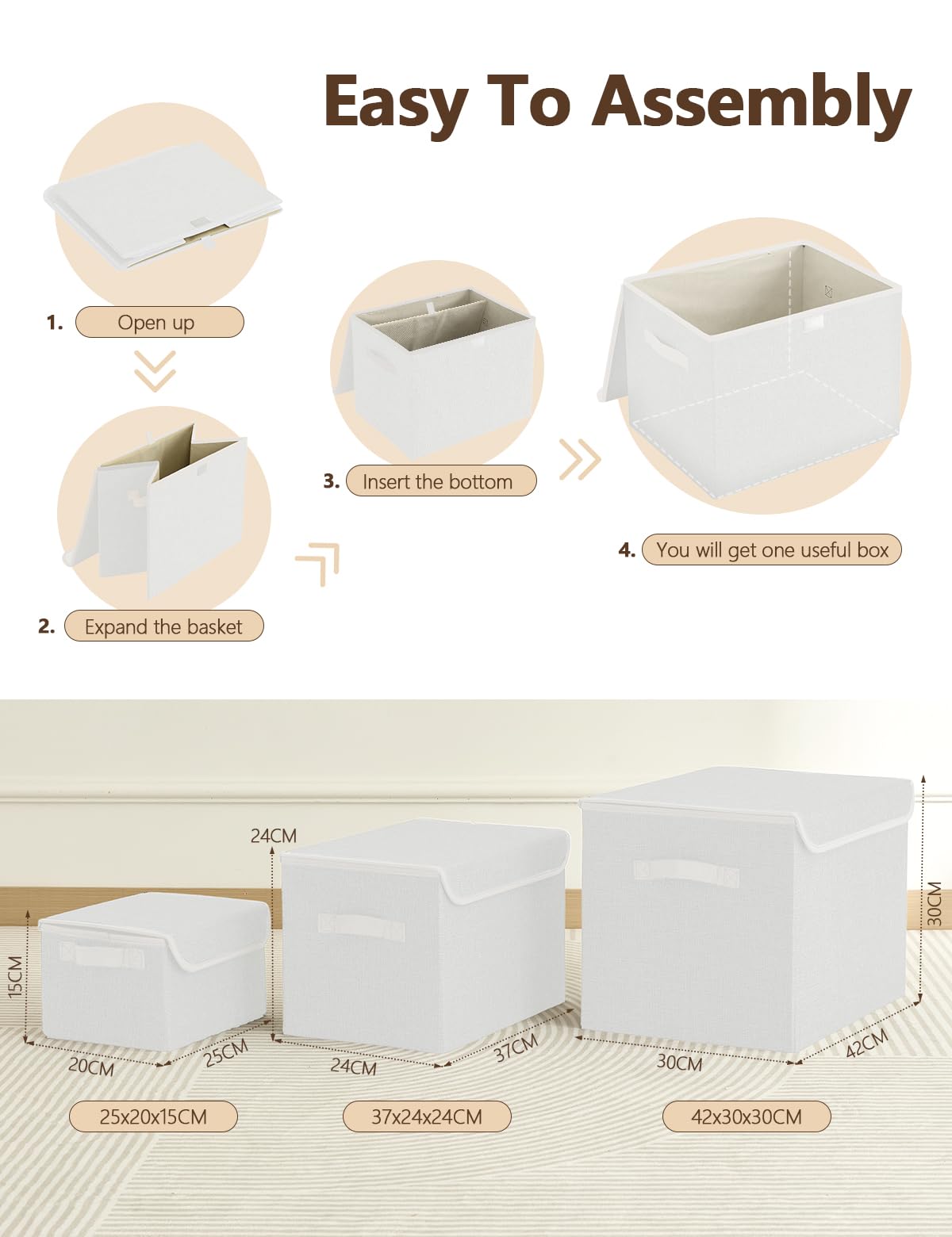 Bagnizer Medium Collapsible Storage Baskets Foldable with Lids 3PCS - image 4