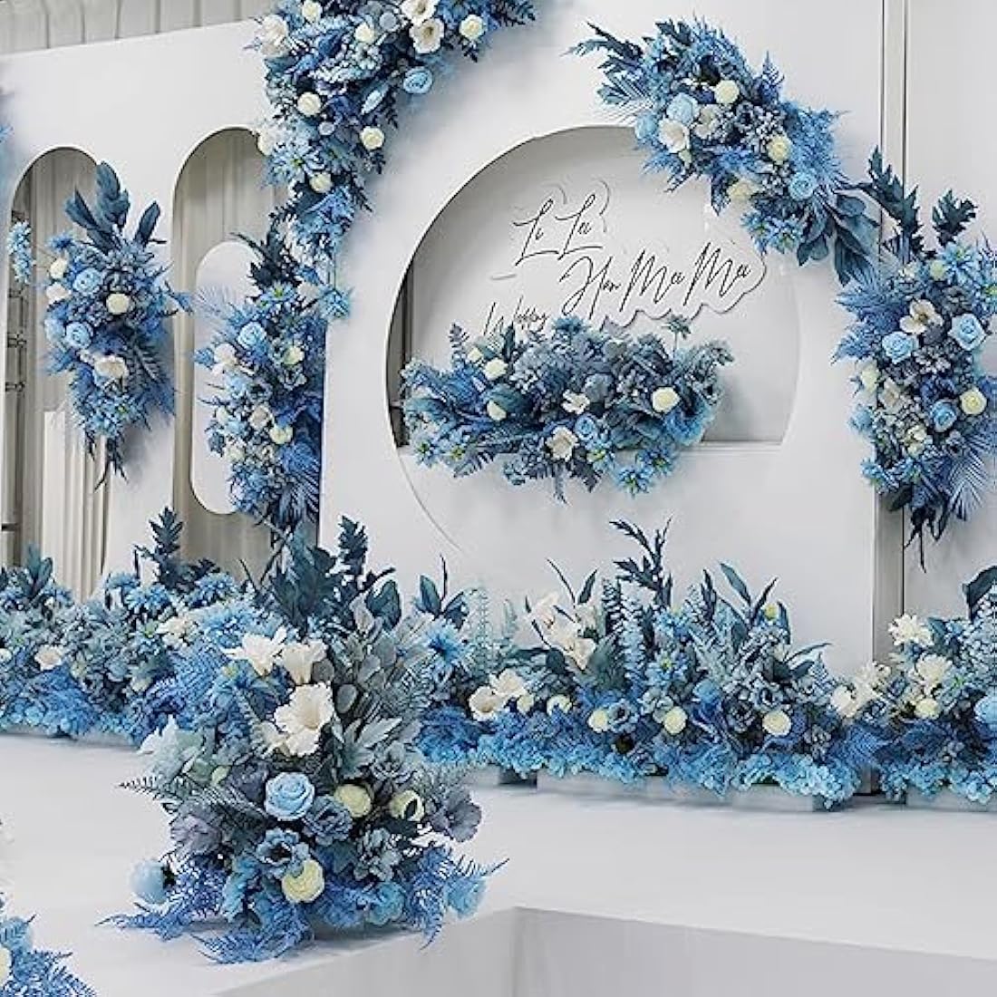 FagusHome 30 Pcs Silk Hydrangea Heads with Stems - Dark Blue Flowers