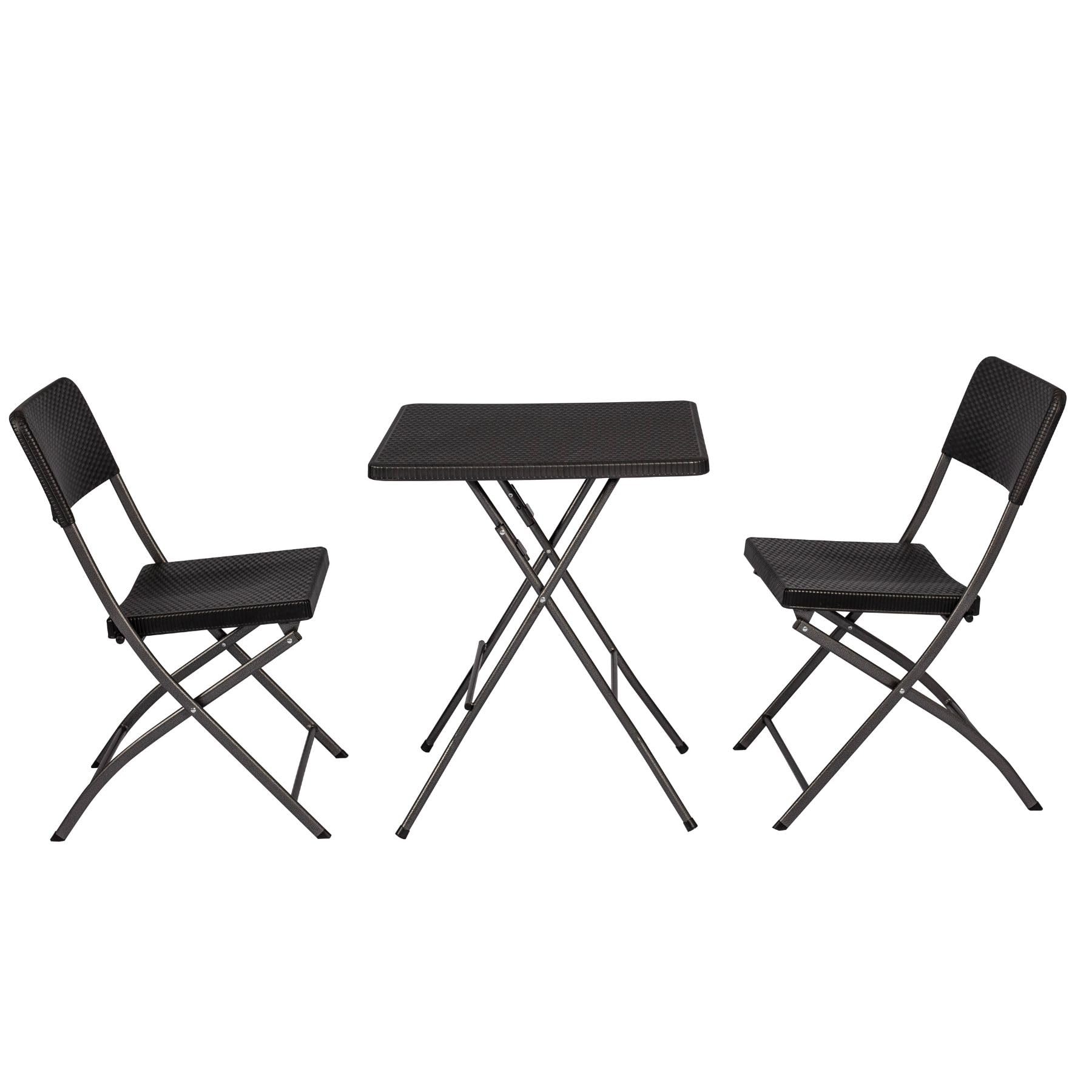 Home Source 3-Piece Folding Bistro Set | Black Steel & HDPE Patio Set