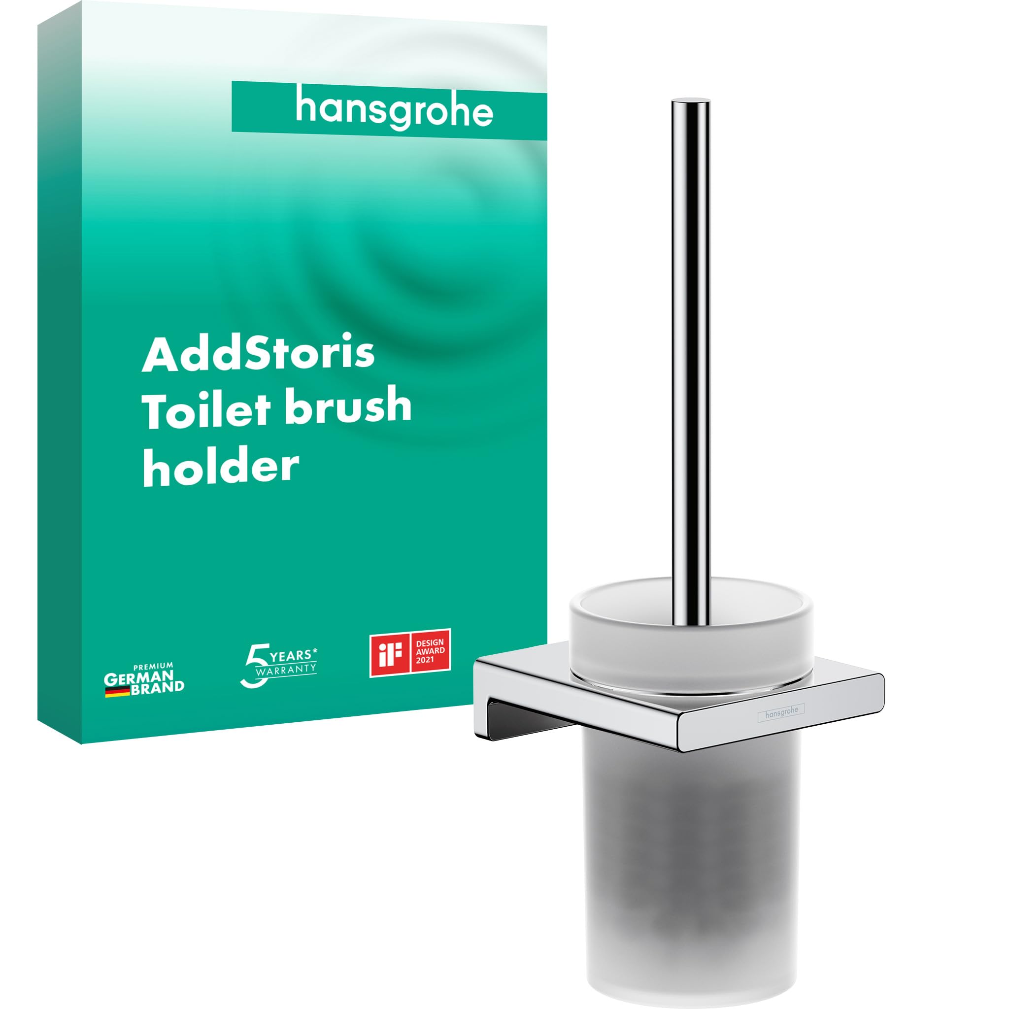 hansgrohe AddStoris Wall-Mounted Toilet Brush Holder - Chrome & Glass