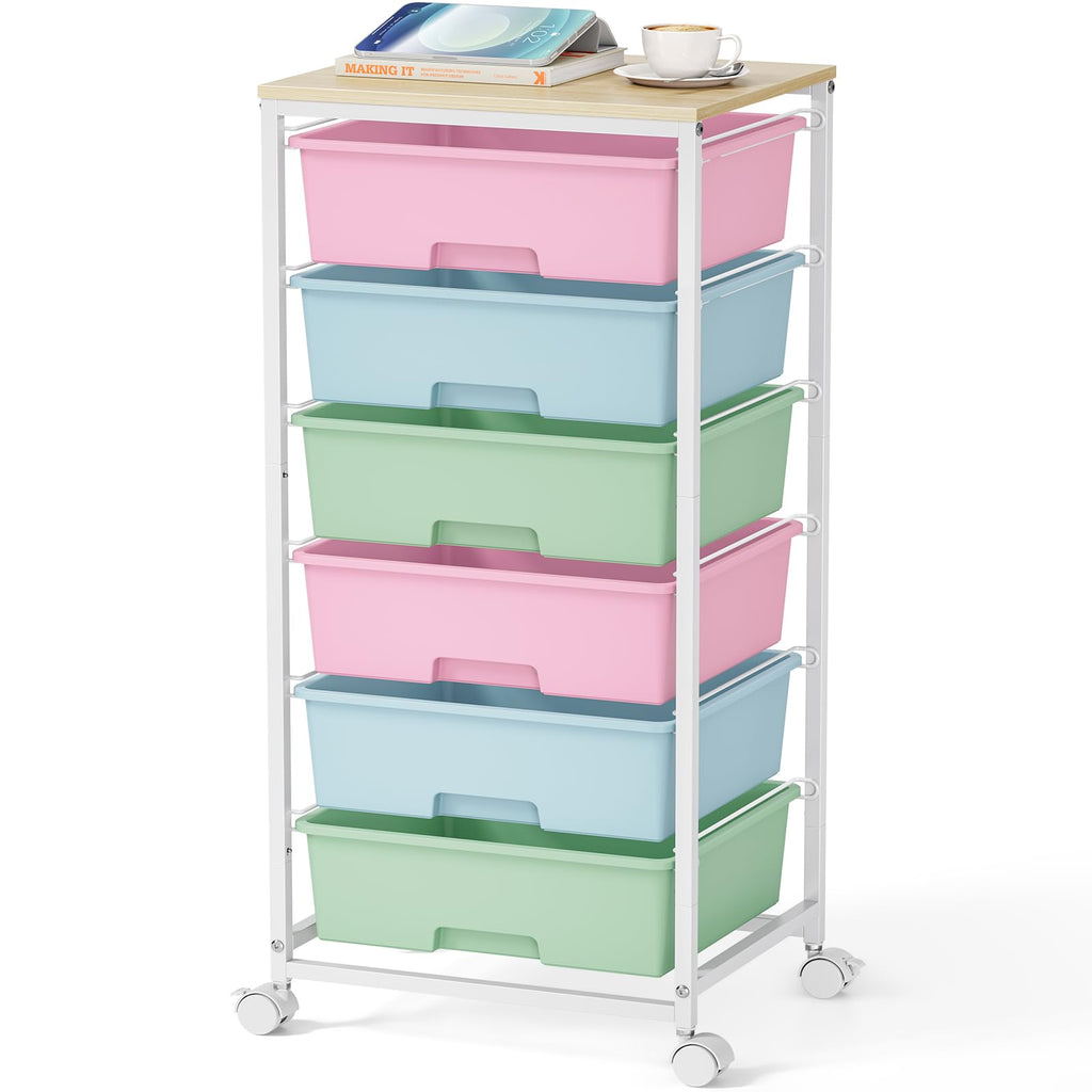 6-Drawer Craft Organizer Trolley Cart with Wooden Top - image 1