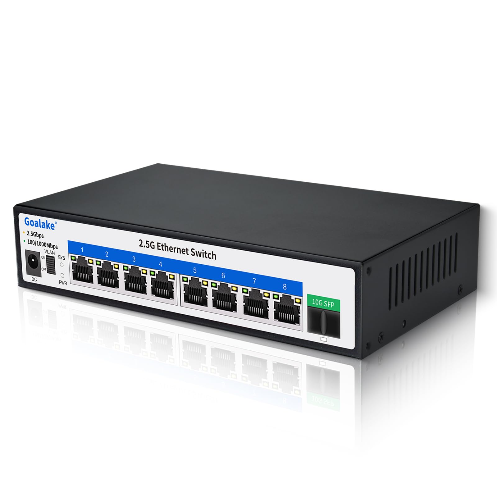Goalake 8-Port 2.5G Unmanaged Switch | 10G SFP+ | Fanless Metal Design