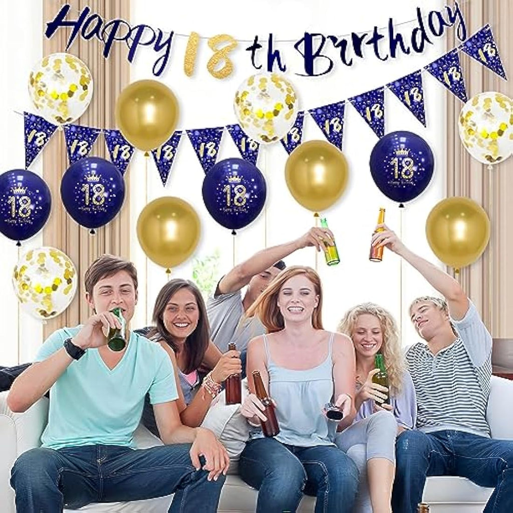 18th Birthday Decorations for Boys – Navy Blue & Gold Balloon Kit