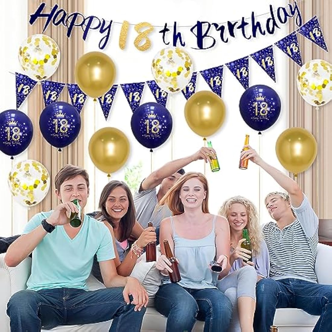 18th Birthday Decorations for Boys – Navy Blue & Gold Balloon Kit