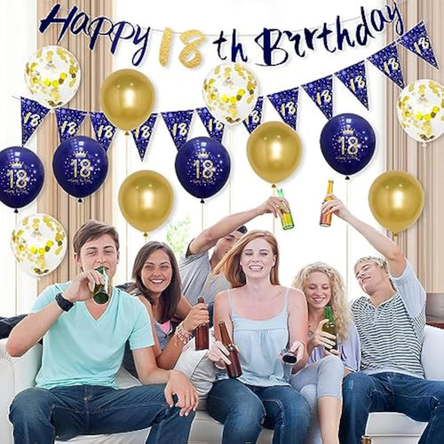 18th Birthday Decorations for Boys – Navy Blue & Gold Balloon Kit