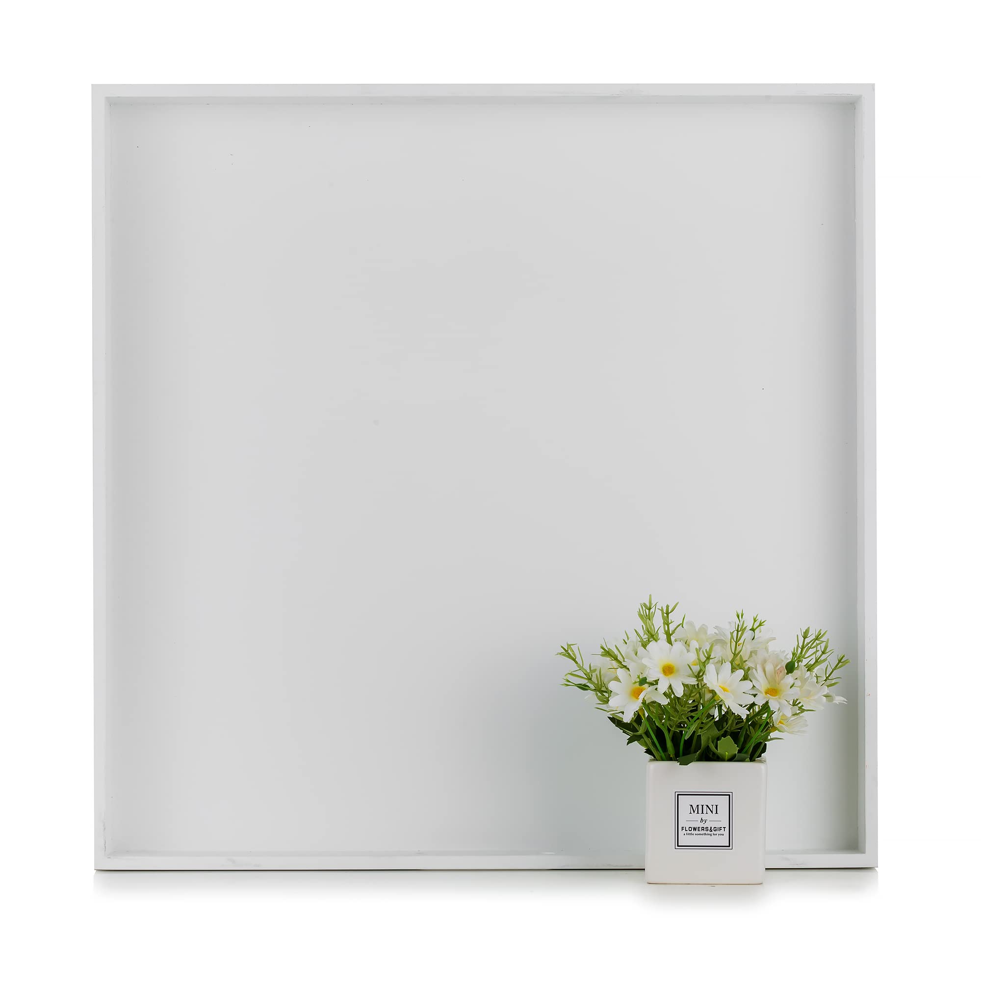 Hanobe 20" Square Ottoman Tray | Large White Wood Serving Tray with Handles