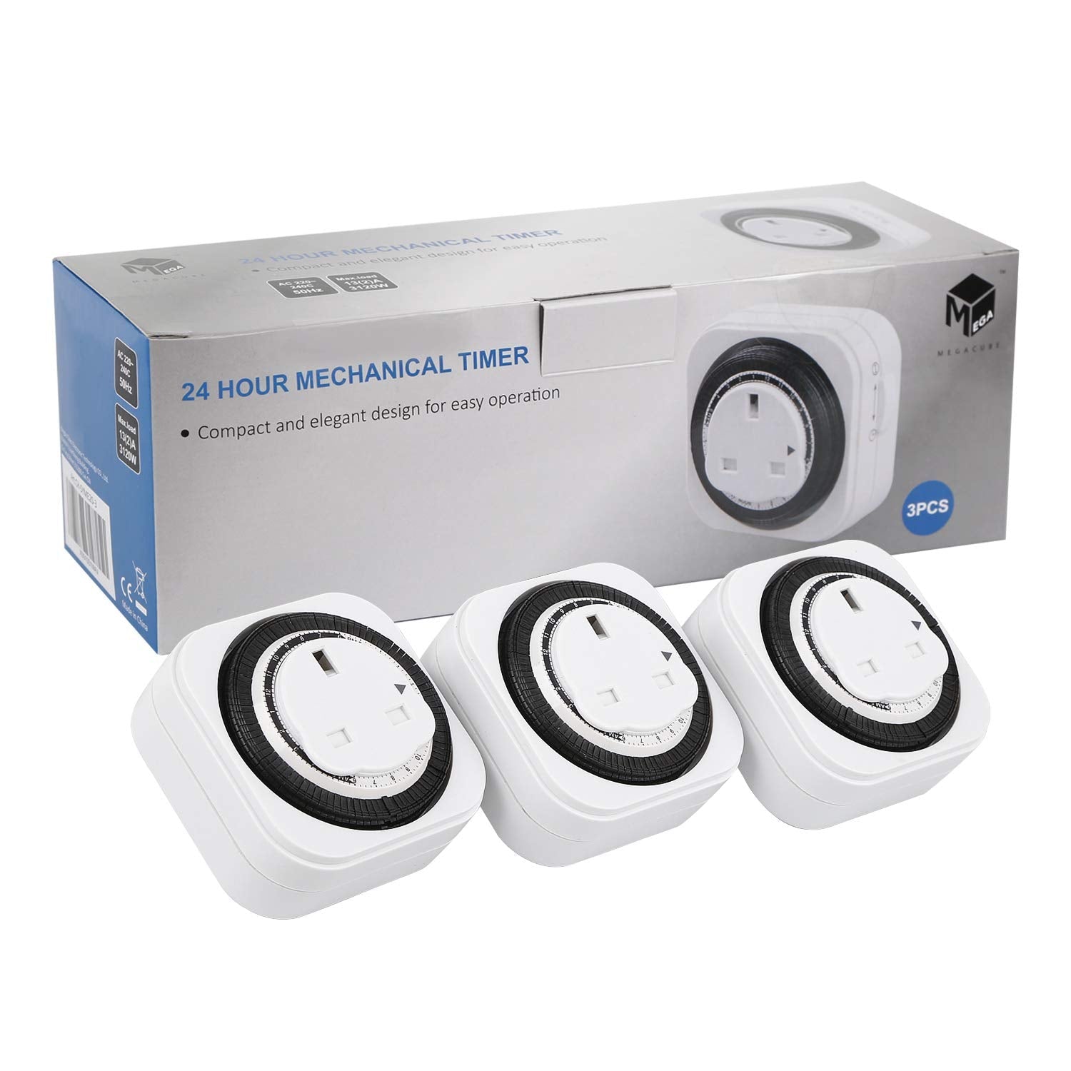 M EGA MEGACUBE 24 Hour Mechanical Plug-in Timer, White - 3 Pack