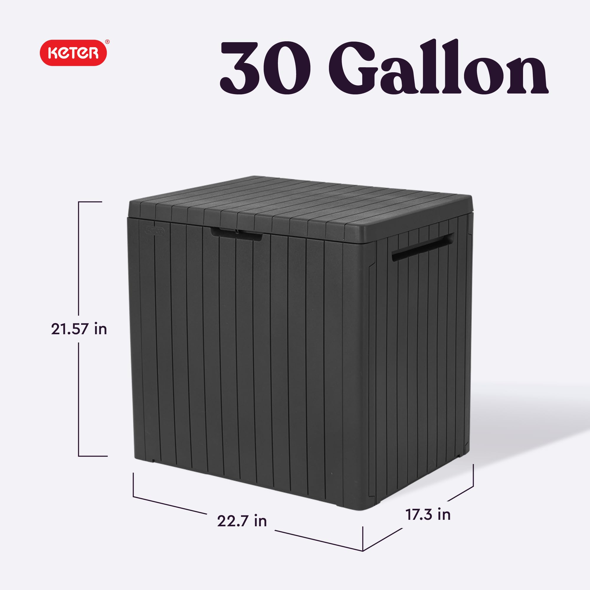 Keter City 30 Gallon Resin Outdoor Deck Box and Patio Side Table, Grey