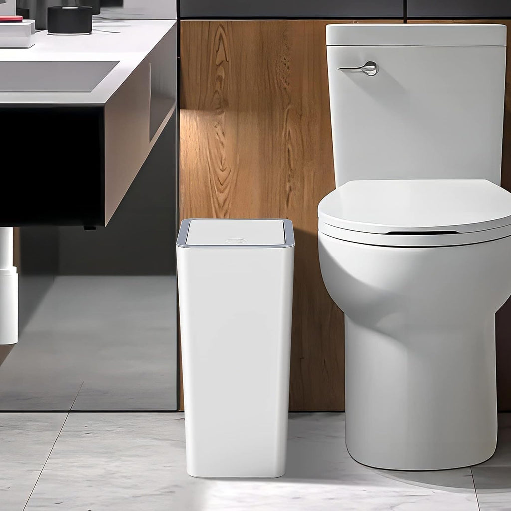 9L Bathroom Bin with lid,Kitchen Bins,Push Button Plastic Toilet Bin,Bedroom,Office,Living Room,Dog Proof Grey - image 4